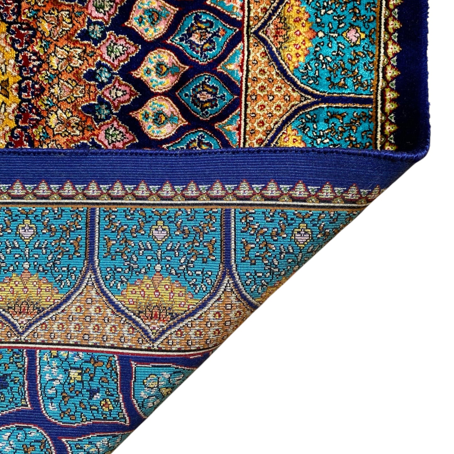 Turquoise Navy Blue Dome Silk Rug - Kilim Art Gallery