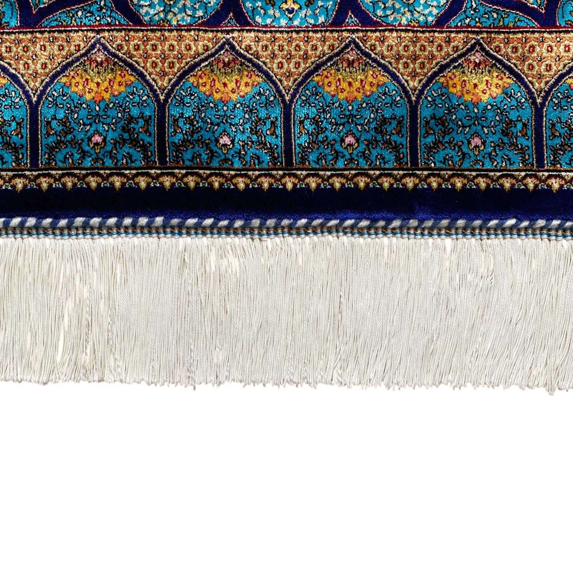 Turquoise Navy Blue Dome Silk Rug - Kilim Art Gallery