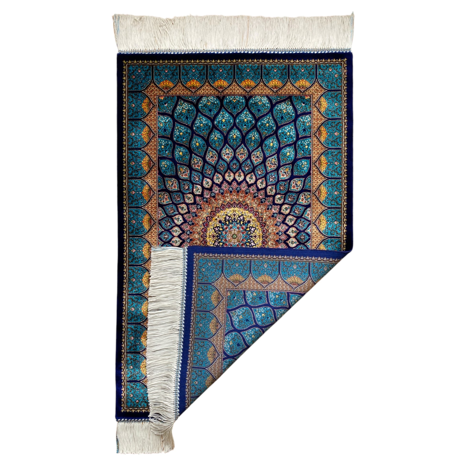 Turquoise Navy Blue Dome Silk Rug