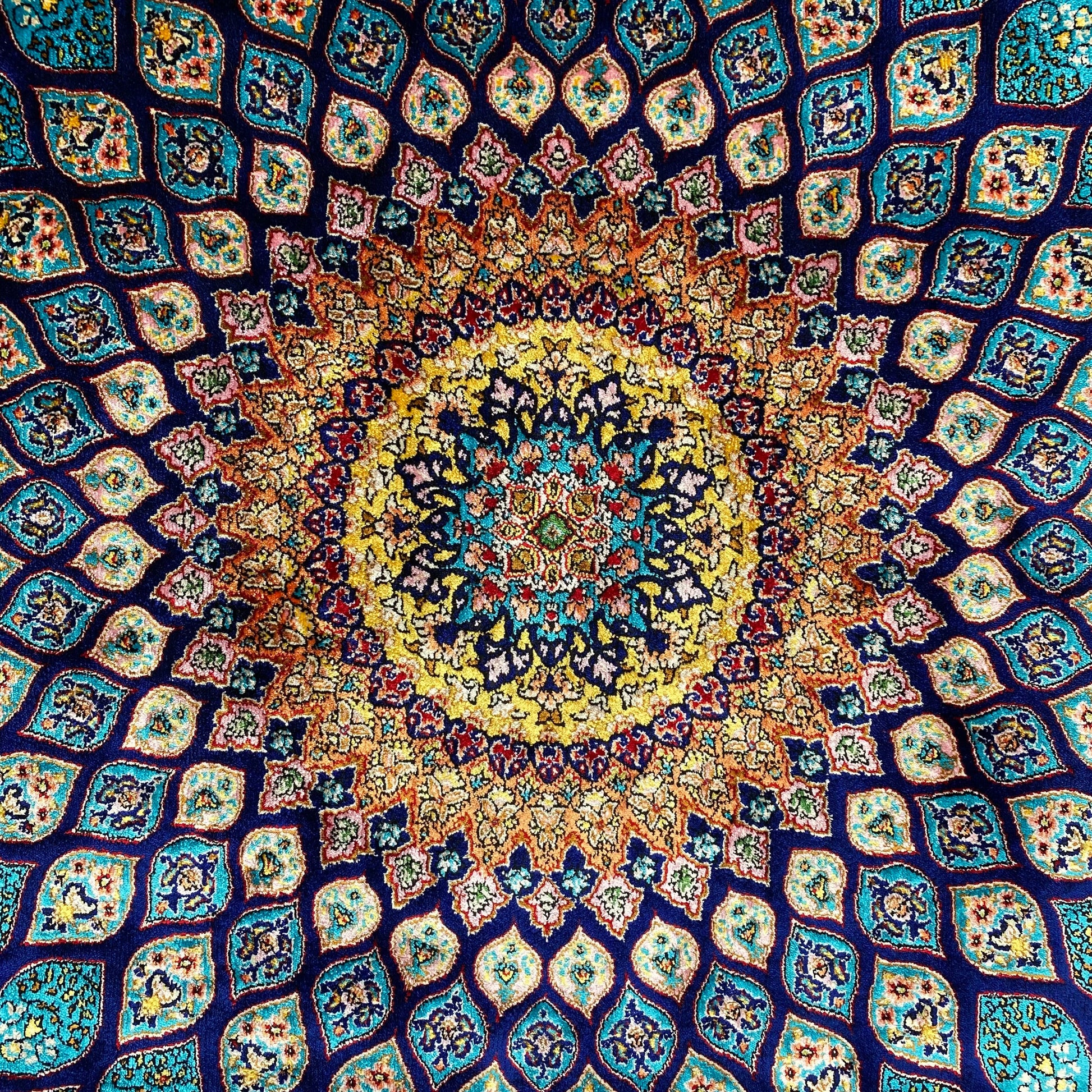 Turquoise Navy Blue Dome Silk Rug - Kilim Art Gallery