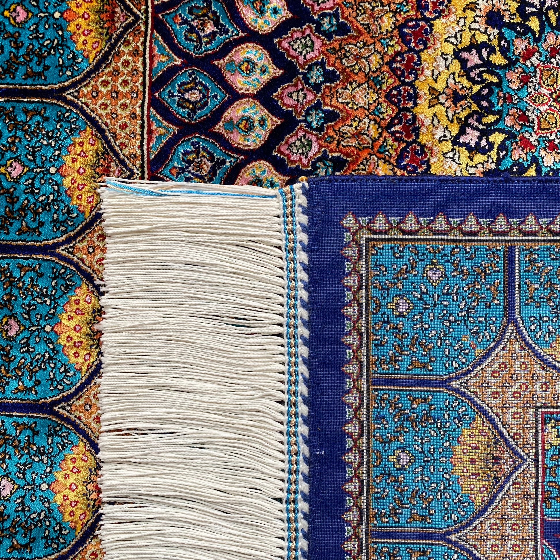 Turquoise Navy Blue Dome Silk Rug - Kilim Art Gallery