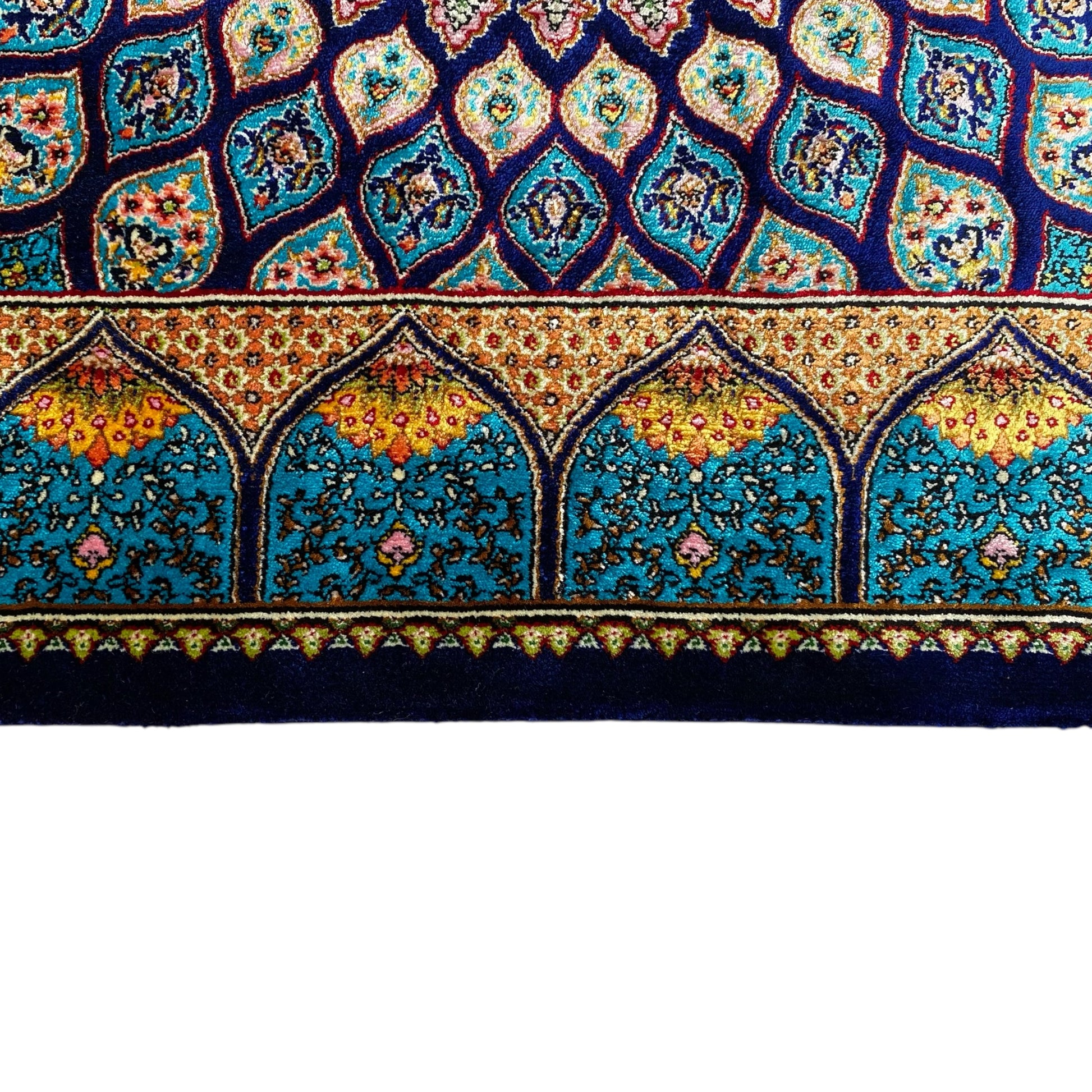 Turquoise Navy Blue Dome Silk Rug - Kilim Art Gallery