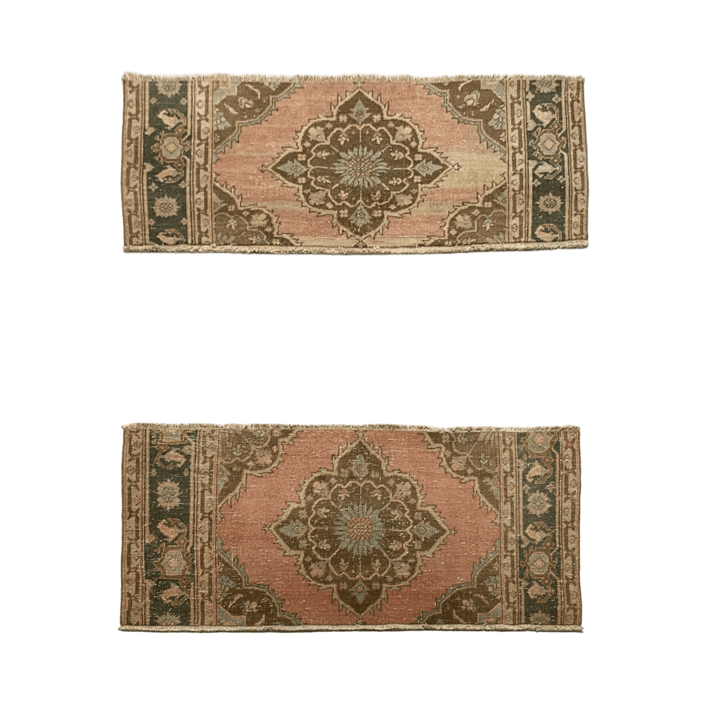 Twin Pair of Turkish Oushak Small Rugs Doormats Bath Mats - Kilim Art Gallery