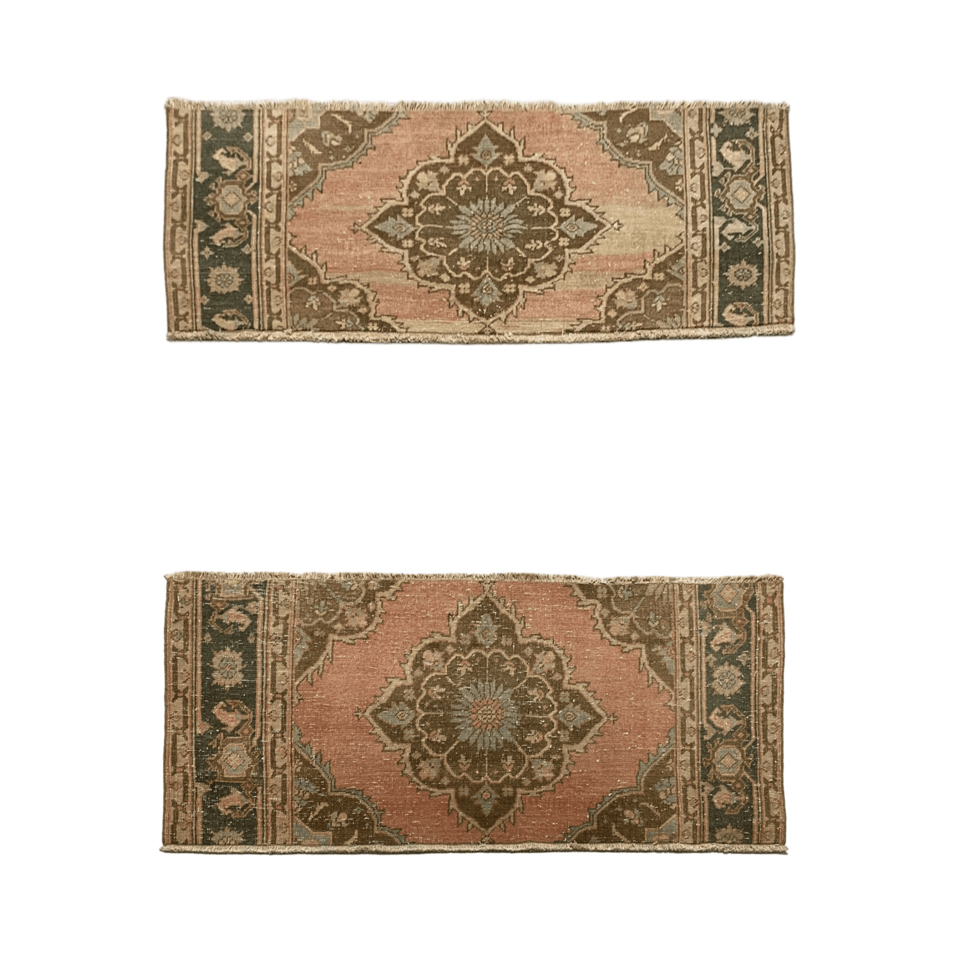 Twin Pair of Turkish Oushak Small Rugs Doormats Bath Mats - Kilim Art Gallery