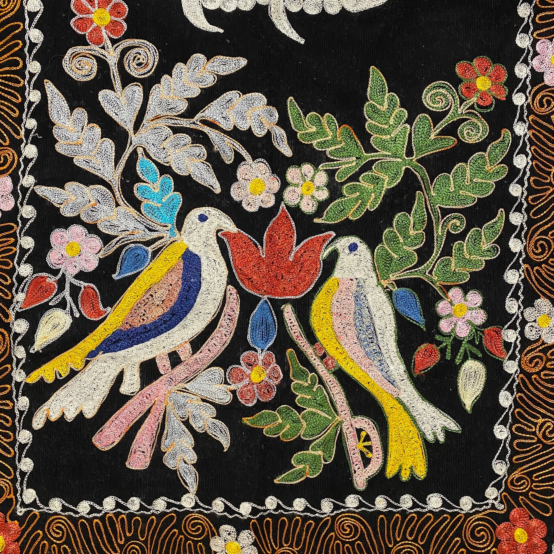 Vintage Black Velvet Suzani Wall Hanging - Kilim Art Gallery