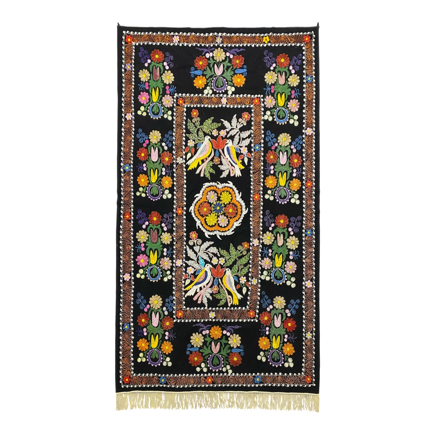 Vintage Black Velvet Suzani Wall Hanging - Kilim Art Gallery