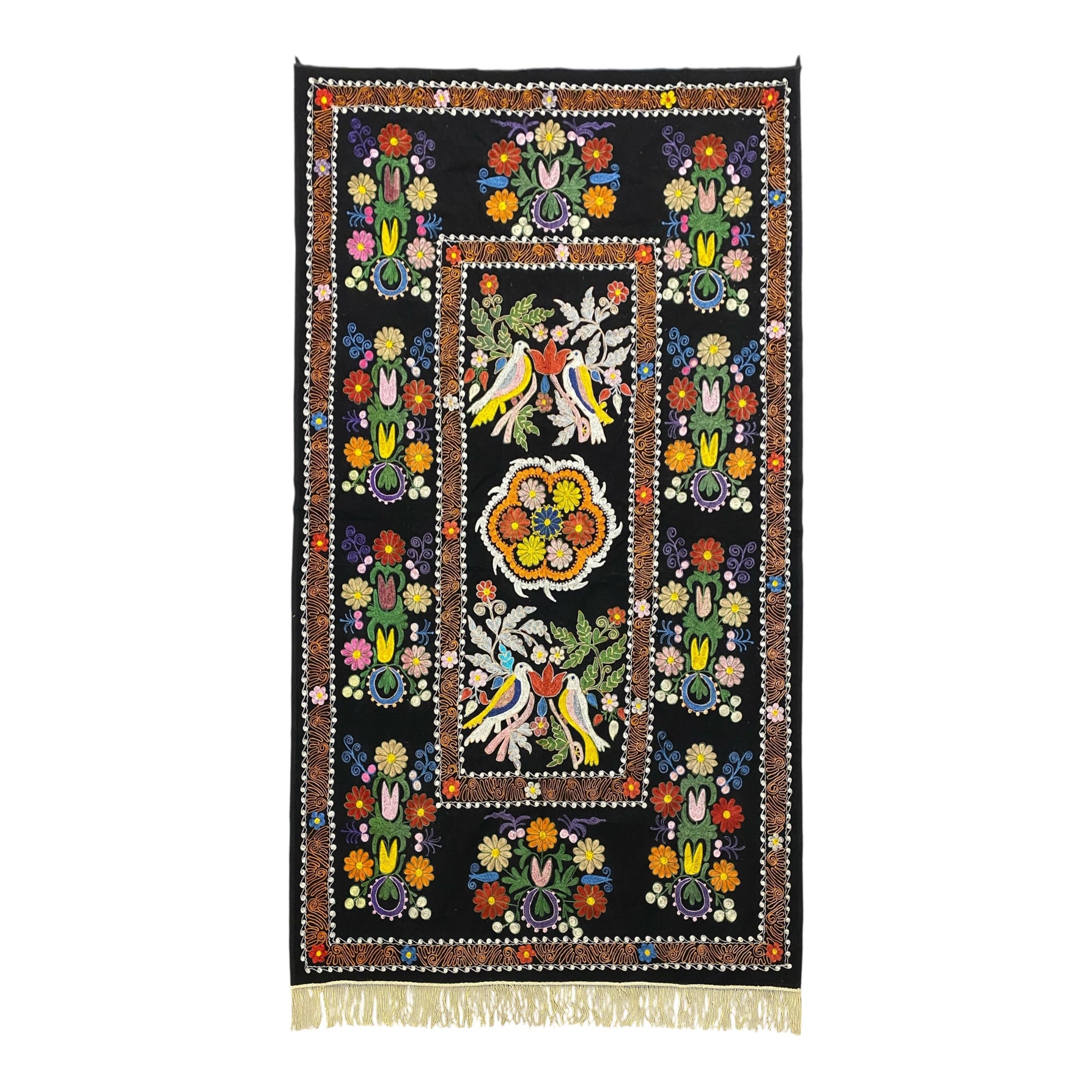 Vintage Black Velvet Suzani Wall Hanging - Kilim Art Gallery