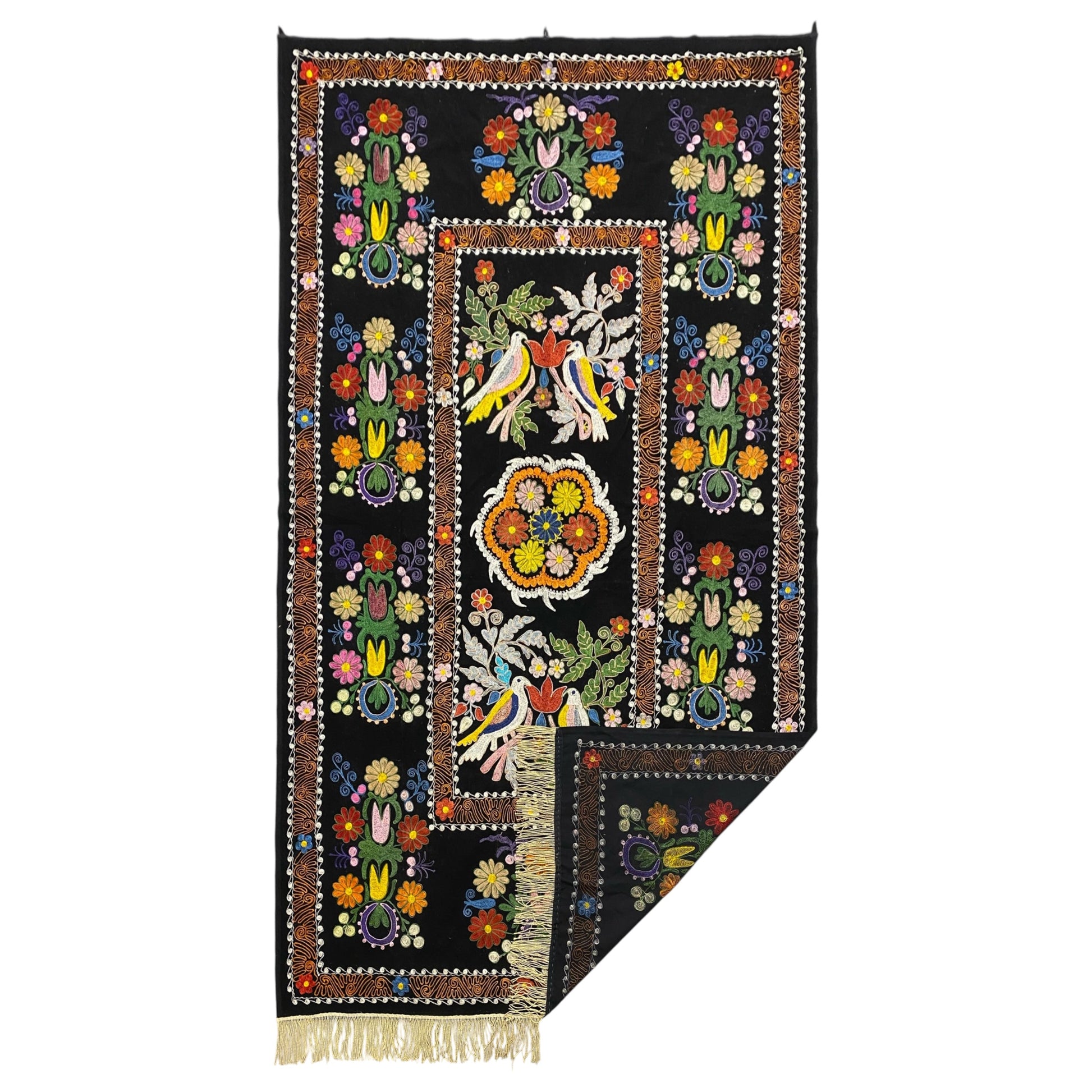 Vintage Black Velvet Suzani Wall Hanging - Kilim Art Gallery