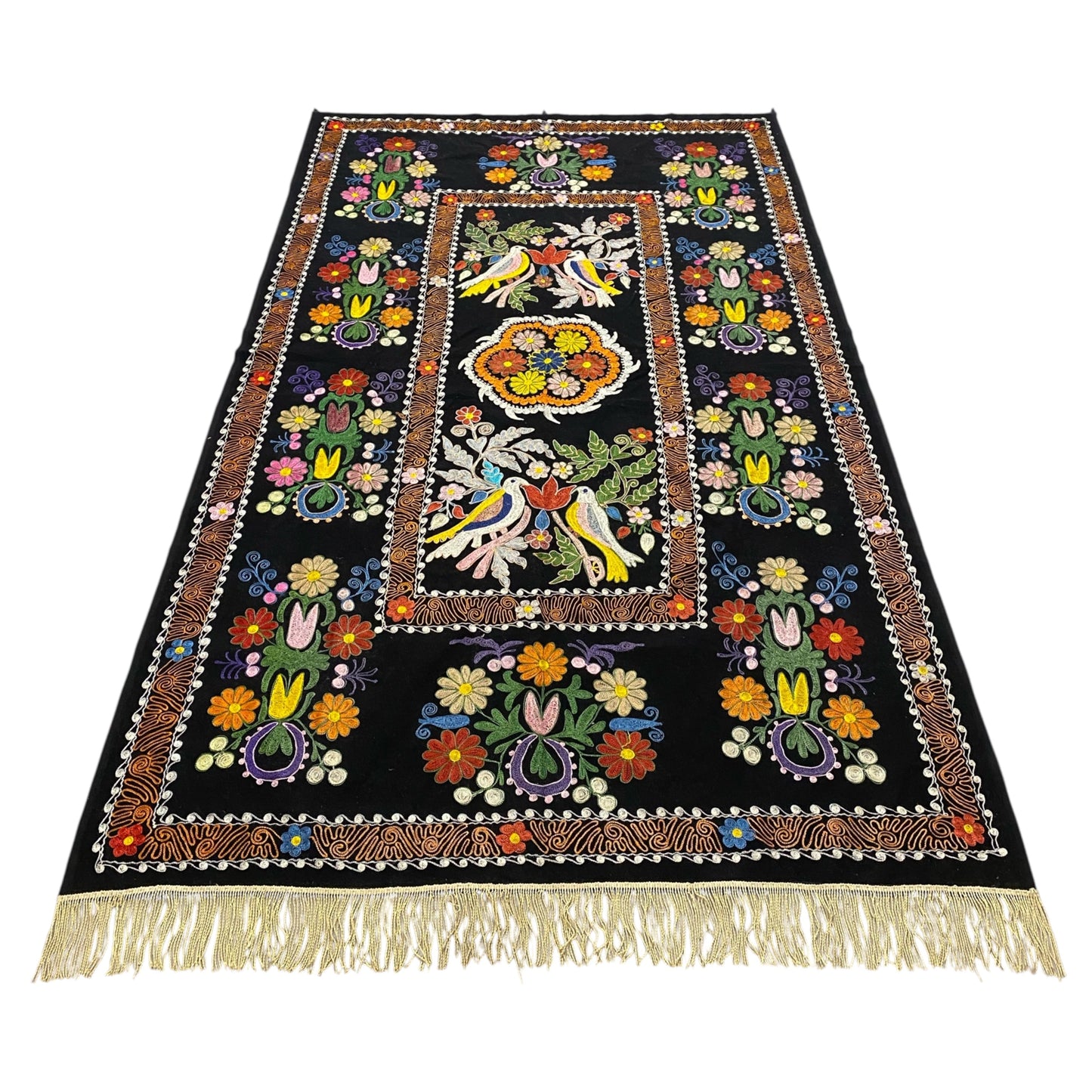 Vintage Black Velvet Suzani Wall Hanging - Kilim Art Gallery
