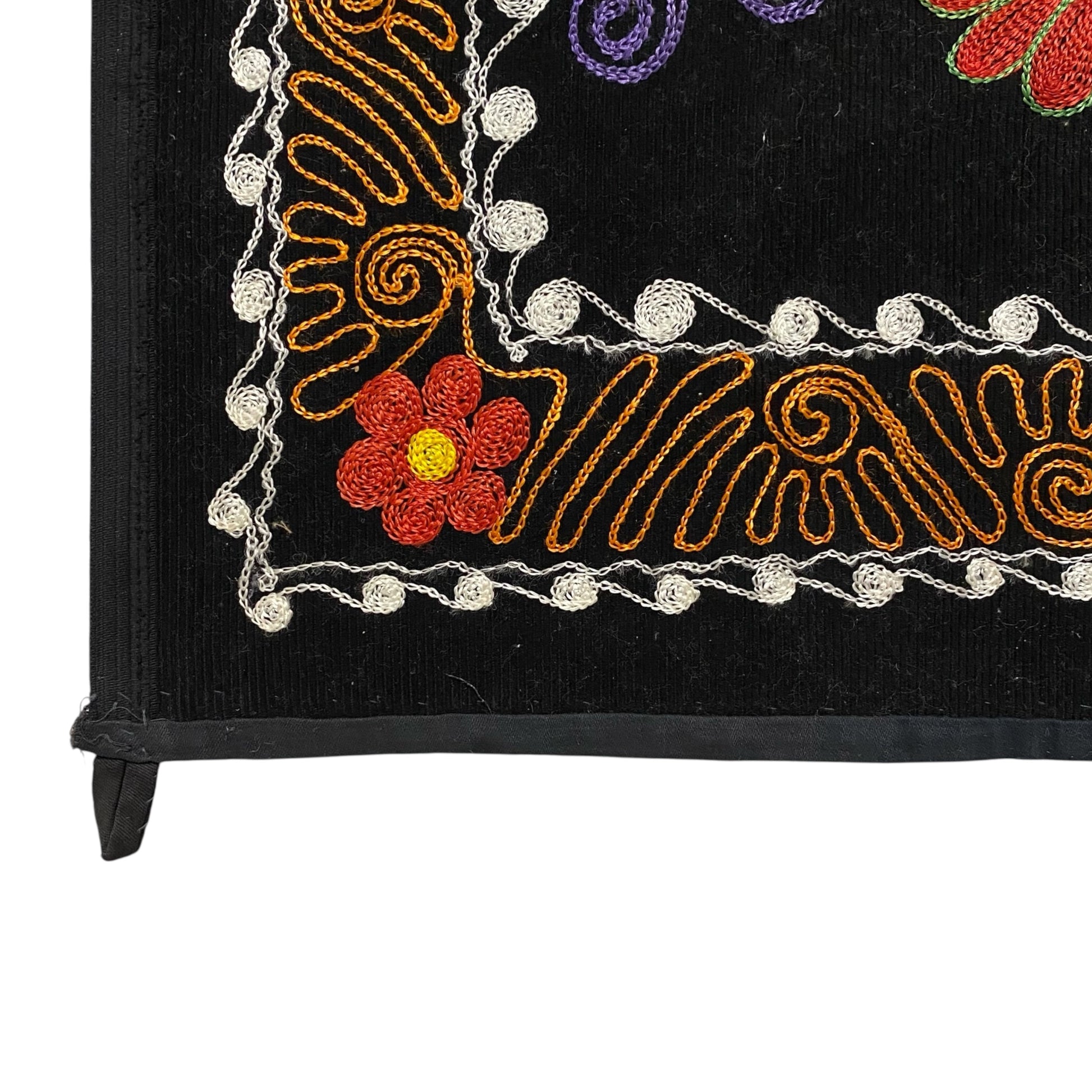 Vintage Black Velvet Suzani Wall Hanging - Kilim Art Gallery