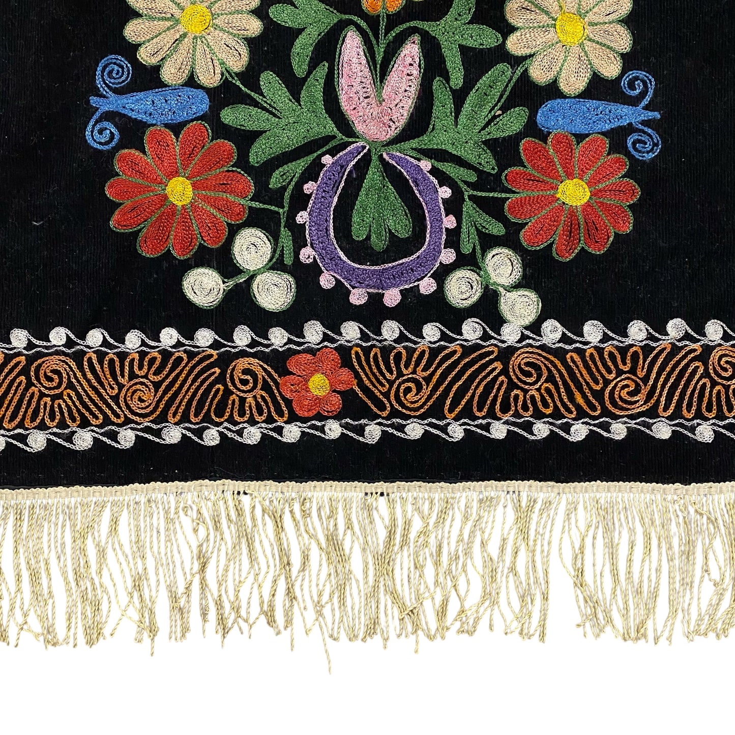 Vintage Black Velvet Suzani Wall Hanging - Kilim Art Gallery