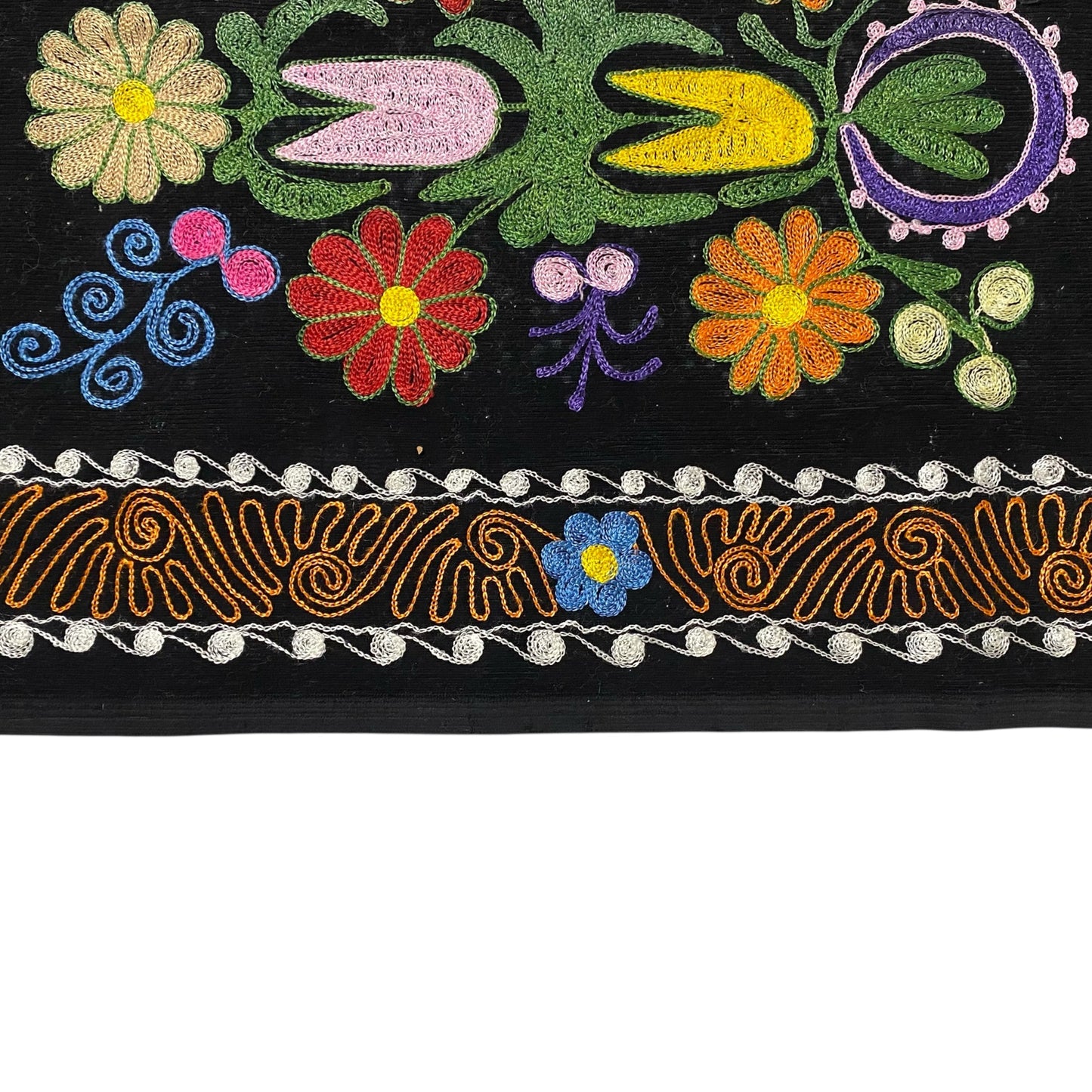 Vintage Black Velvet Suzani Wall Hanging - Kilim Art Gallery