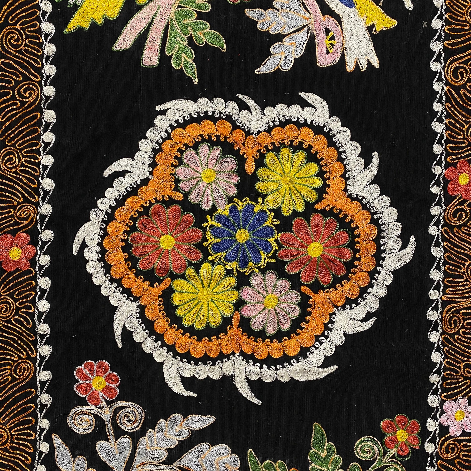 Vintage Black Velvet Suzani Wall Hanging - Kilim Art Gallery