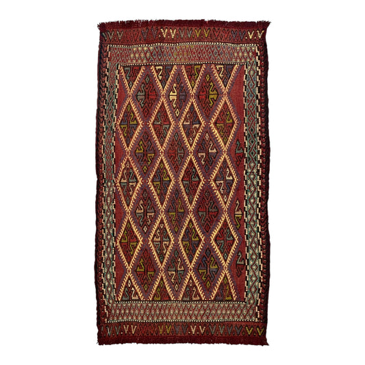 Vintage Burgundy Karapinar / Obruk Cicim Kilim Rug Doormat - Kilim Art Gallery