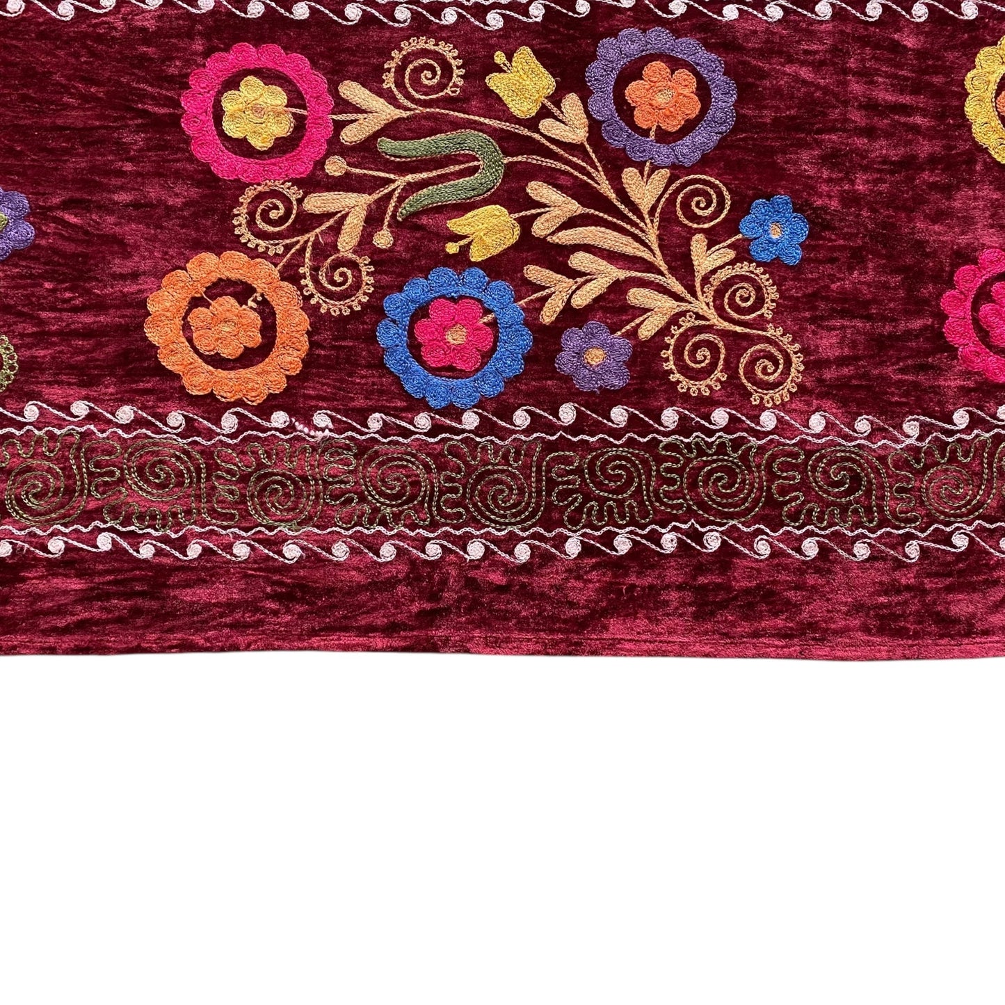 Vintage Burgundy Velvet Suzani - Kilim Art Gallery