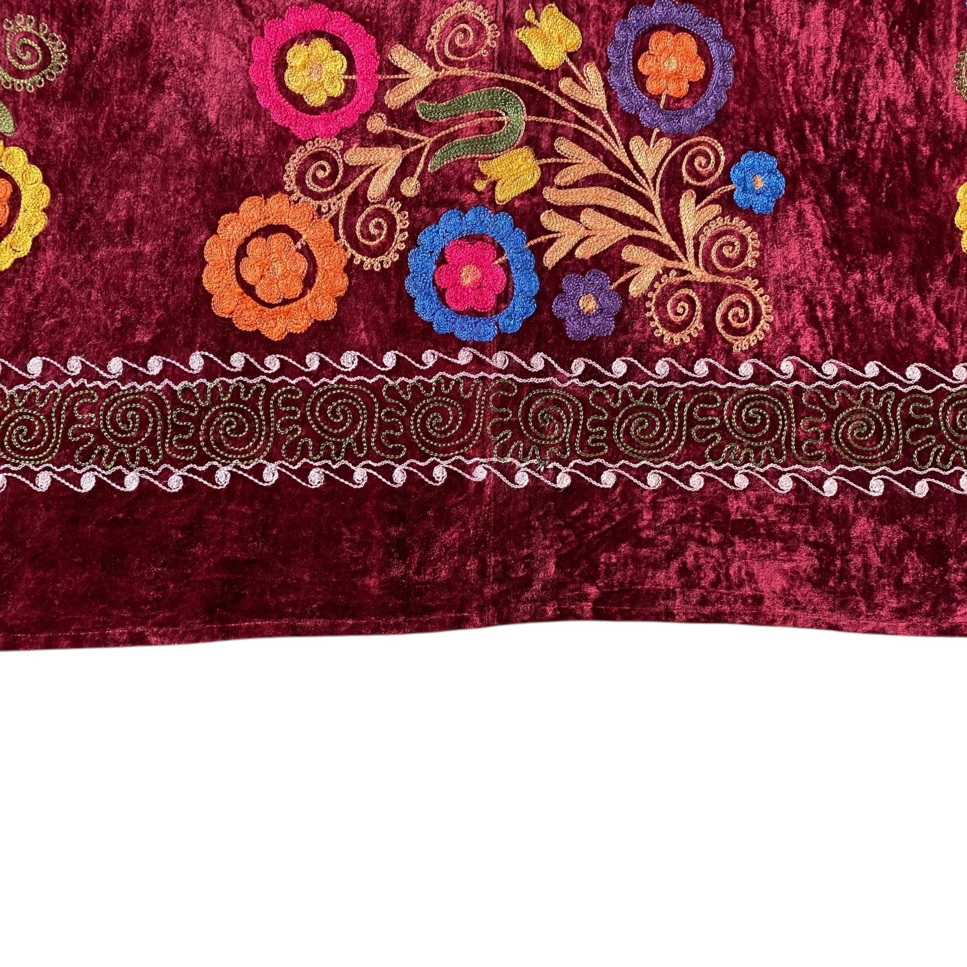 Vintage Burgundy Velvet Suzani - Kilim Art Gallery