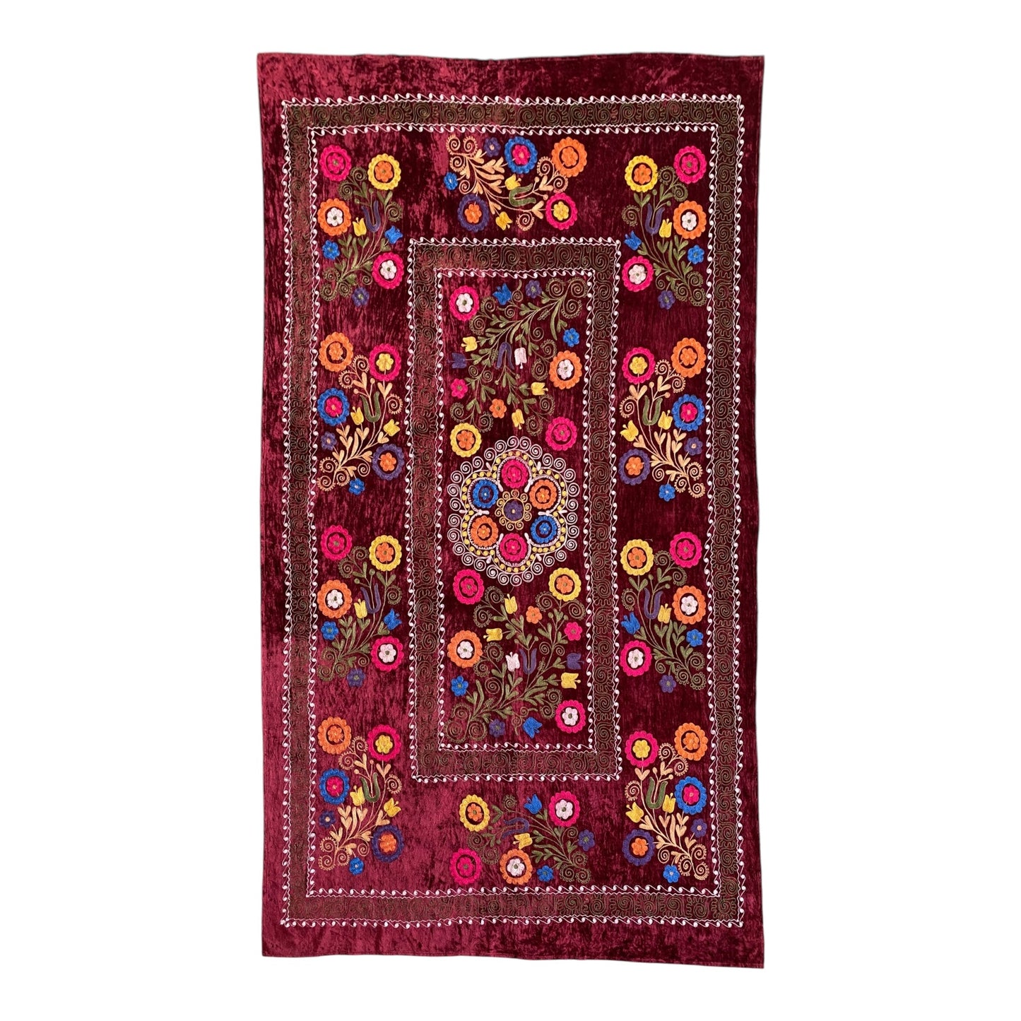 Vintage Burgundy Velvet Suzani - Kilim Art Gallery