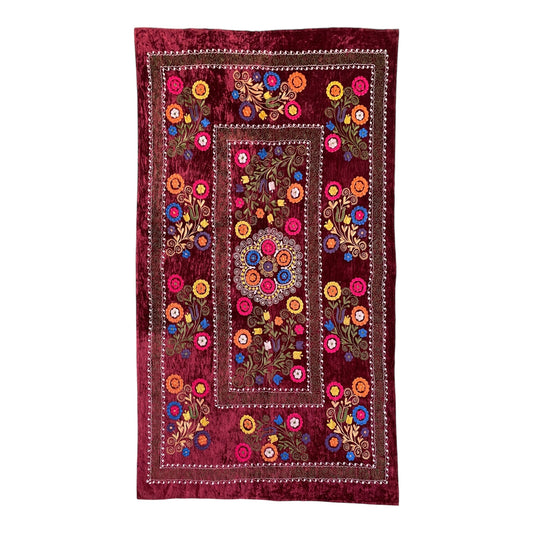 Vintage Burgundy Velvet Suzani - Kilim Art Gallery