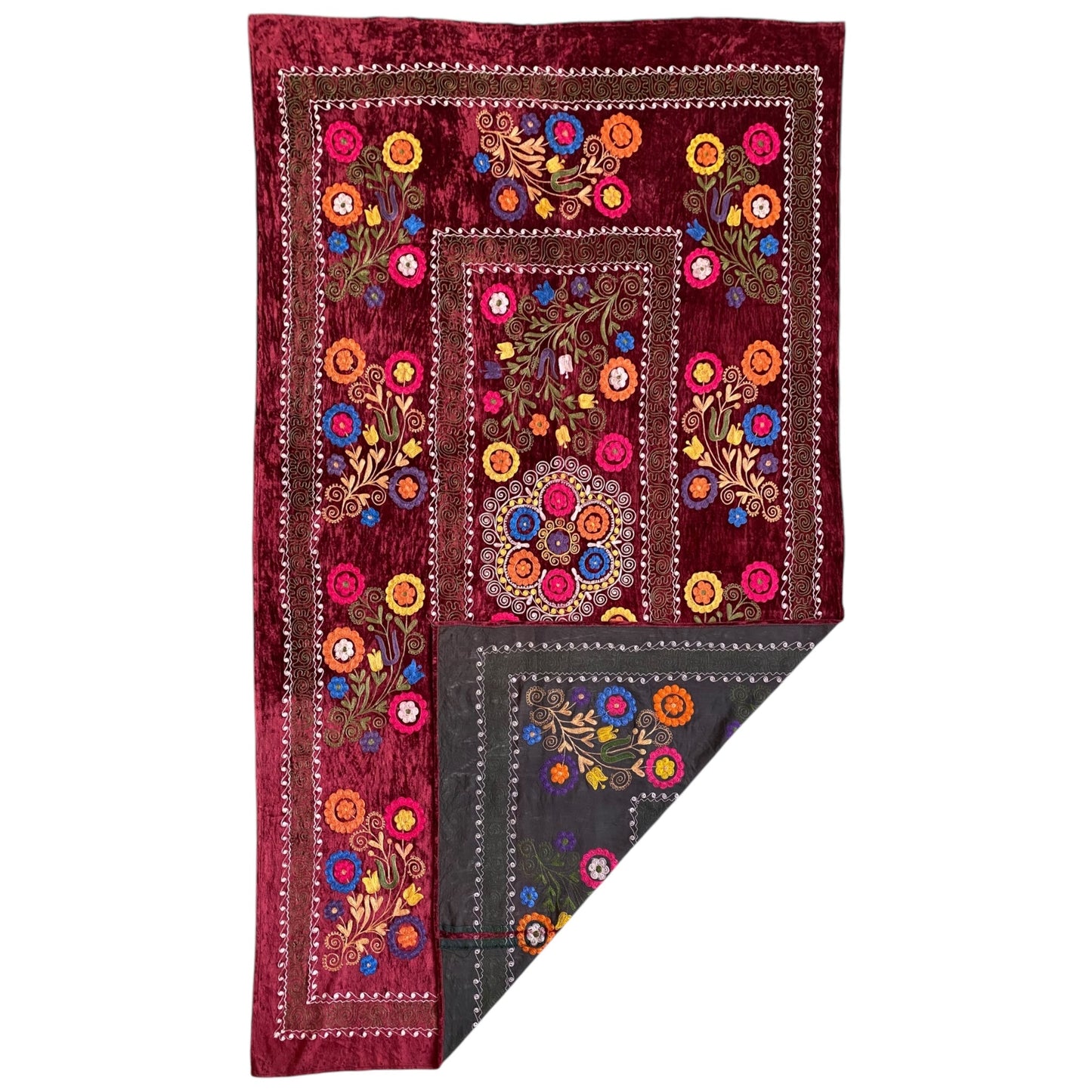 Vintage Burgundy Velvet Suzani - Kilim Art Gallery