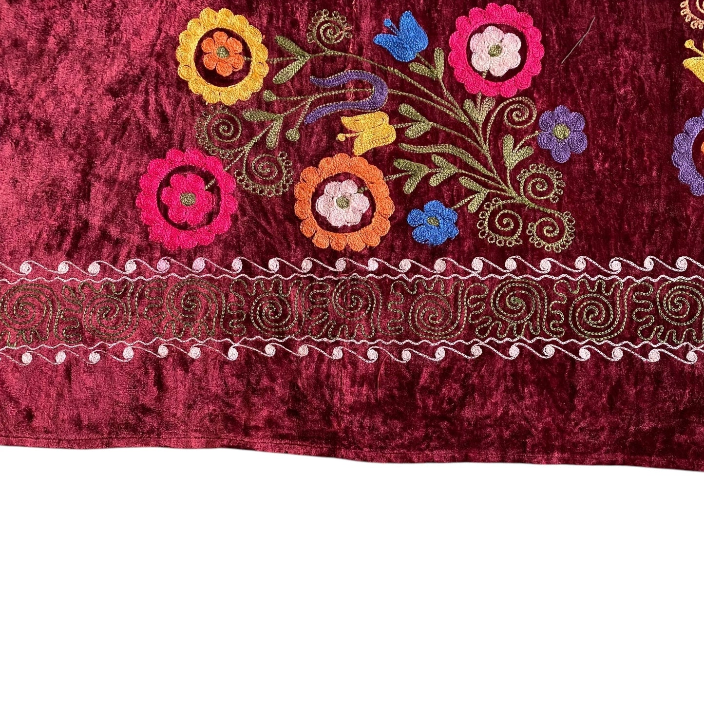 Vintage Burgundy Velvet Suzani - Kilim Art Gallery