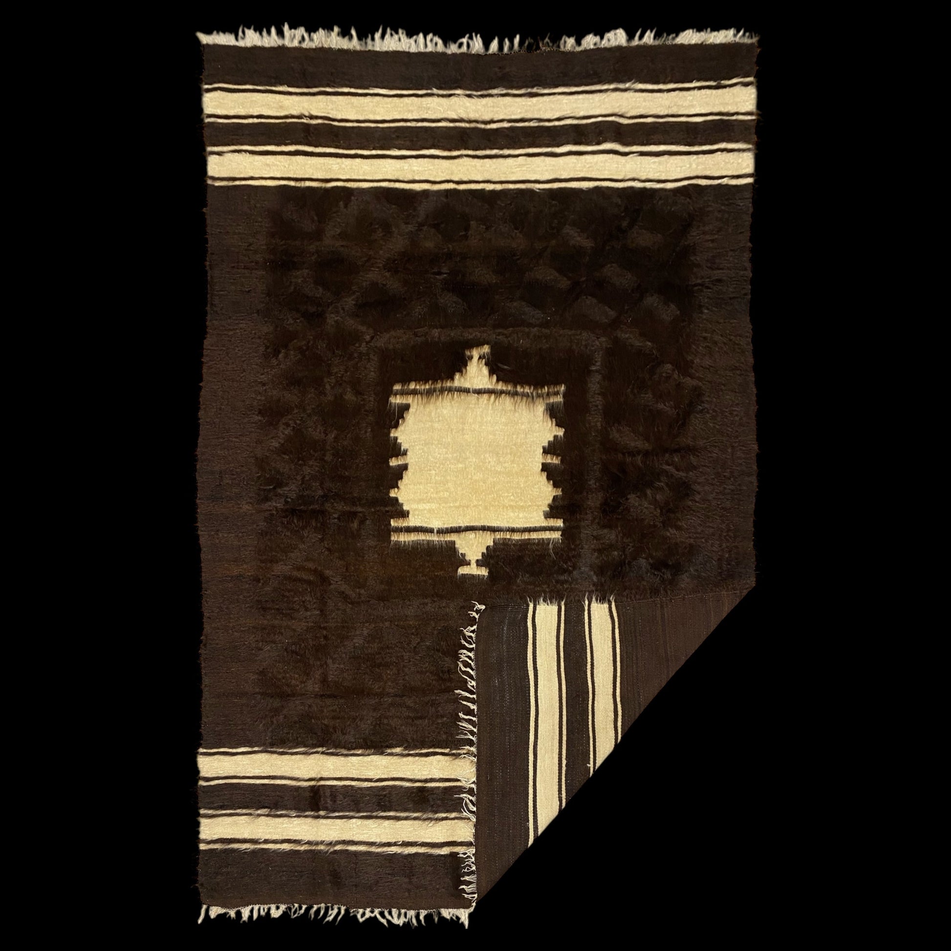 Vintage Dark Brown Angora Mohair Siirt Blanket Kelim Rug - Kilim Art Gallery