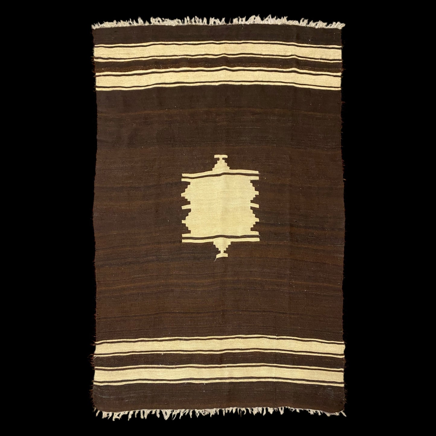 Vintage Dark Brown Angora Mohair Siirt Blanket Kelim Rug - Kilim Art Gallery