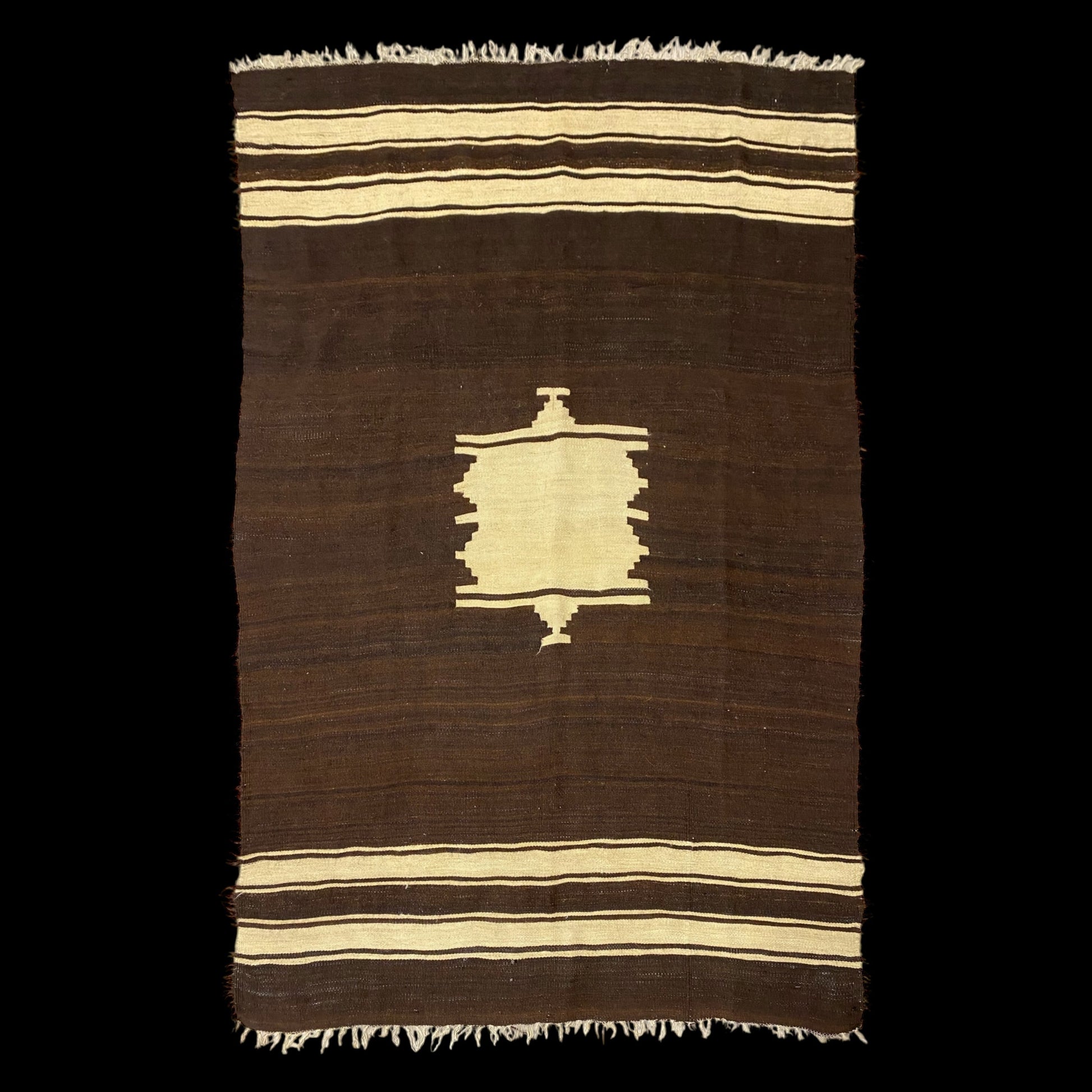 Vintage Dark Brown Angora Mohair Siirt Blanket Kelim Rug - Kilim Art Gallery