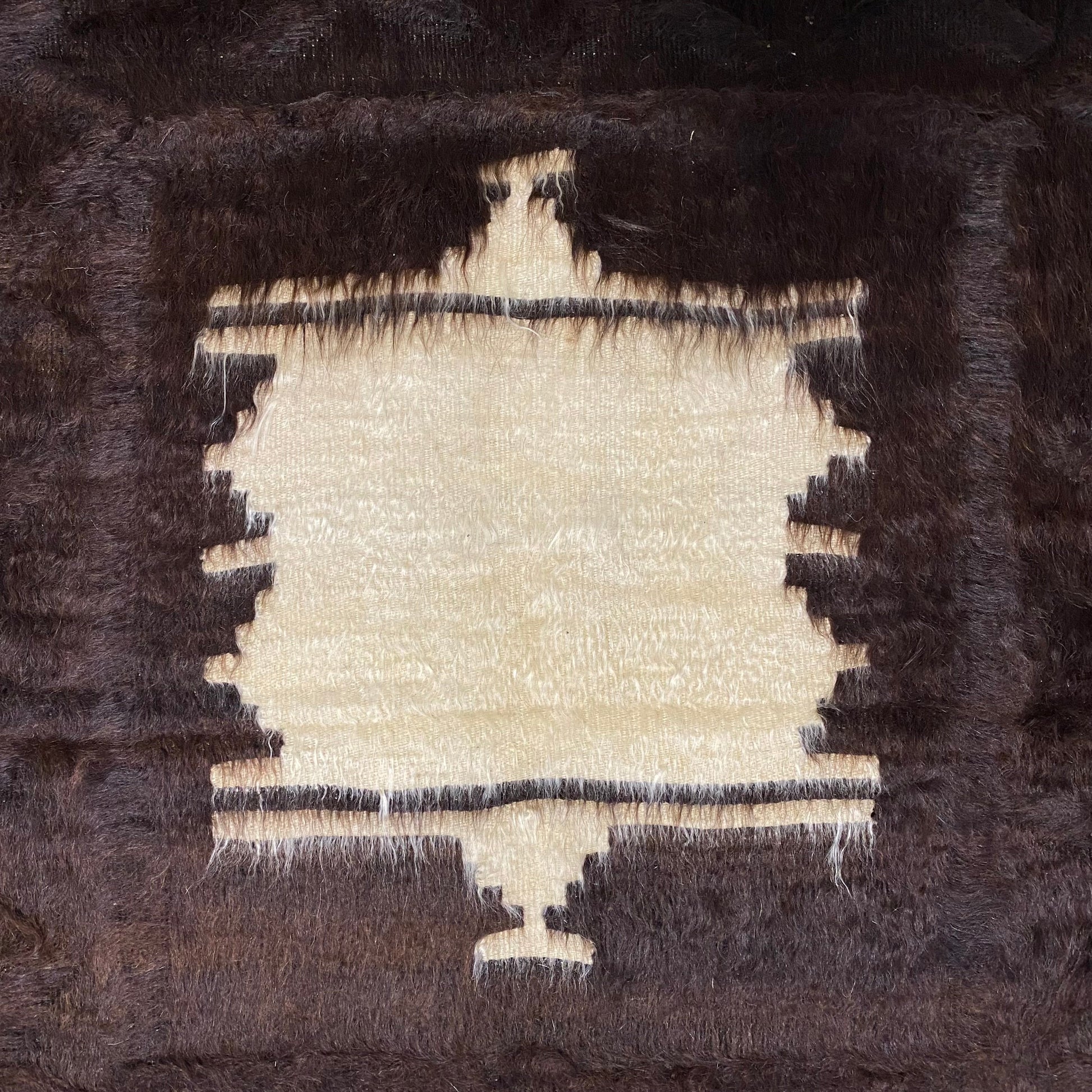 Vintage Dark Brown Angora Mohair Siirt Blanket Kelim Rug - Kilim Art Gallery