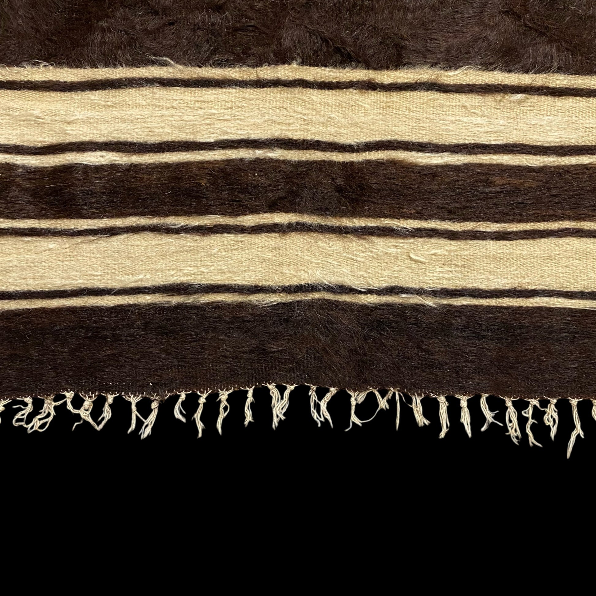 Vintage Dark Brown Angora Mohair Siirt Blanket Kelim Rug - Kilim Art Gallery