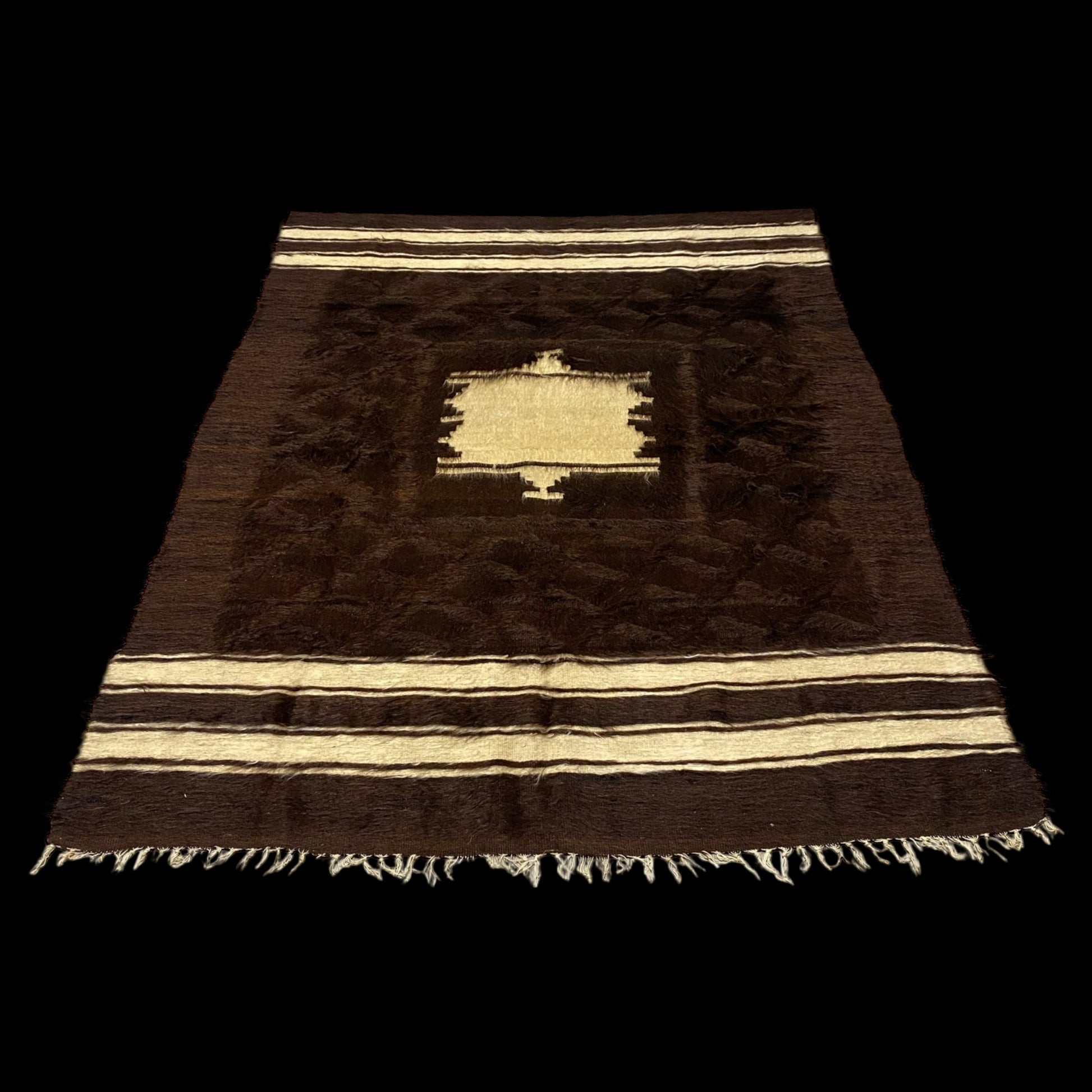Vintage Dark Brown Angora Mohair Siirt Blanket Kelim Rug - Kilim Art Gallery