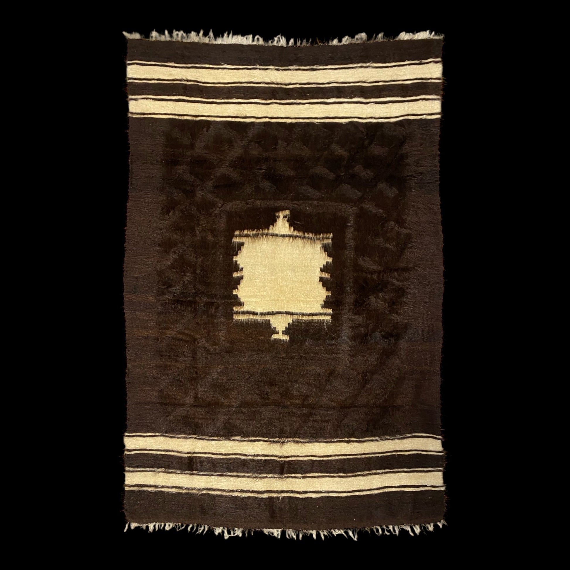 Vintage Dark Brown Angora Mohair Siirt Blanket Kelim Rug - Kilim Art Gallery