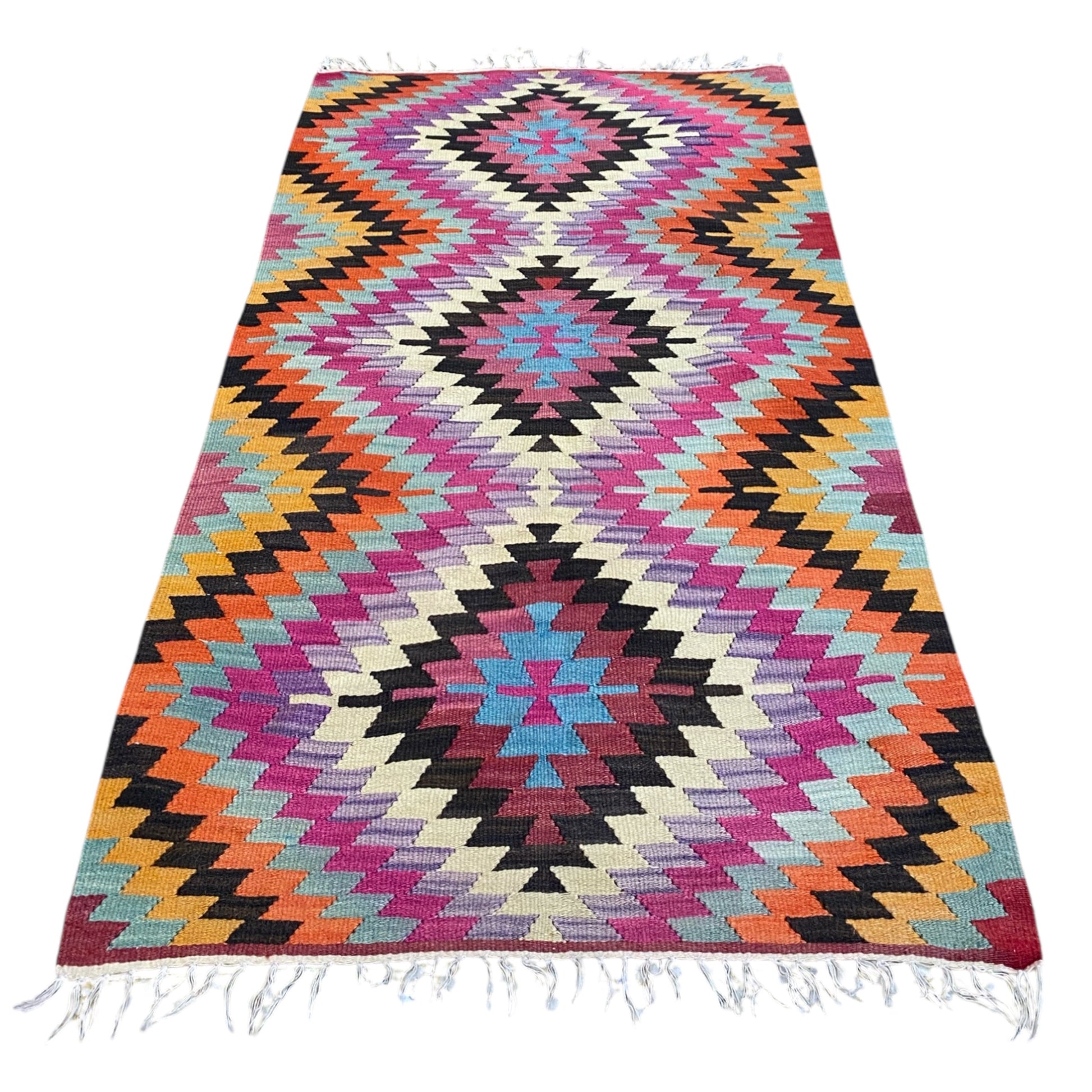 Vintage Geometric Boho Manastir Kelim Rug - Kilim Art Gallery