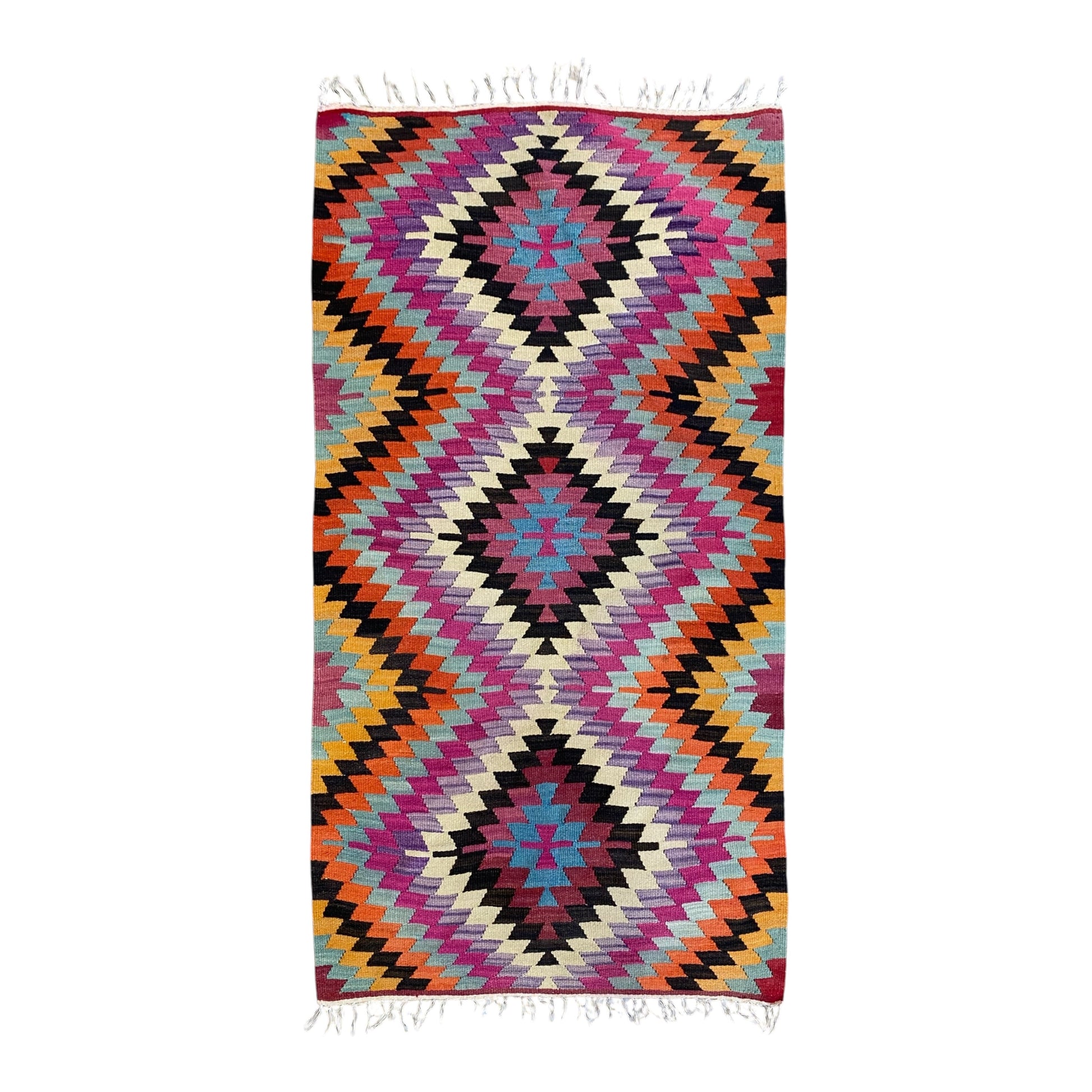 Vintage Geometric Boho Manastir Kelim Rug - Kilim Art Gallery