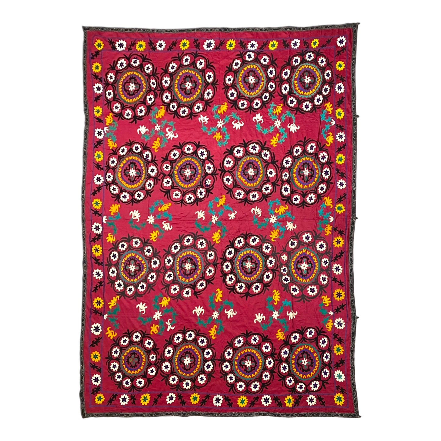 Vintage Hand Embroidered Red Uzbek Suzani Textile Large Bed Spread / Table Cover / Wall Hanging / Throw - Kilim Art Gallery