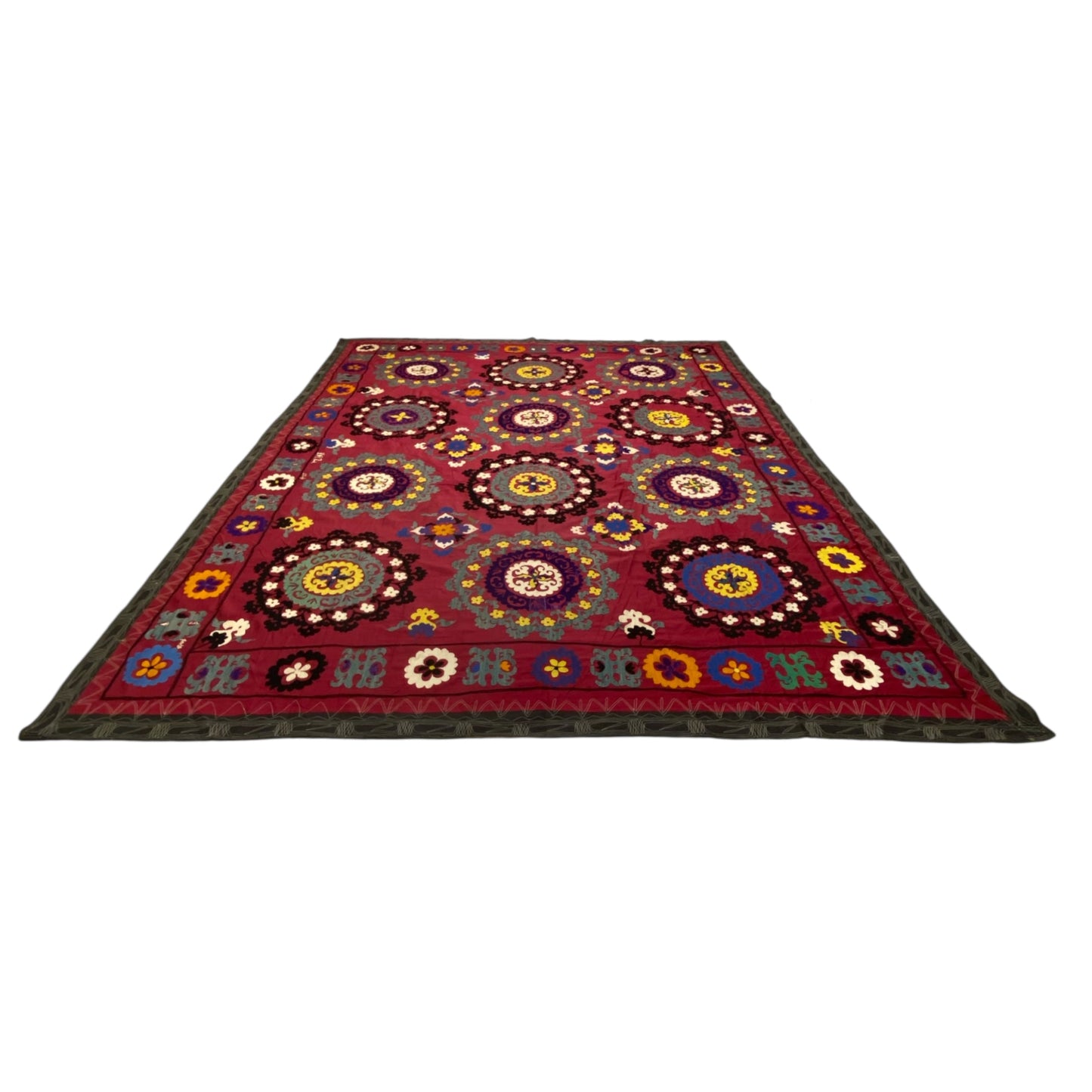 Vintage Large Red Suzani Textile Bed Spread / Wall Hanging - Kilim Art Gallery