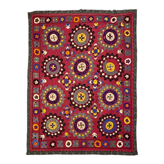 Vintage Large Red Suzani Textile Bed Spread / Wall Hanging - Kilim Art Gallery