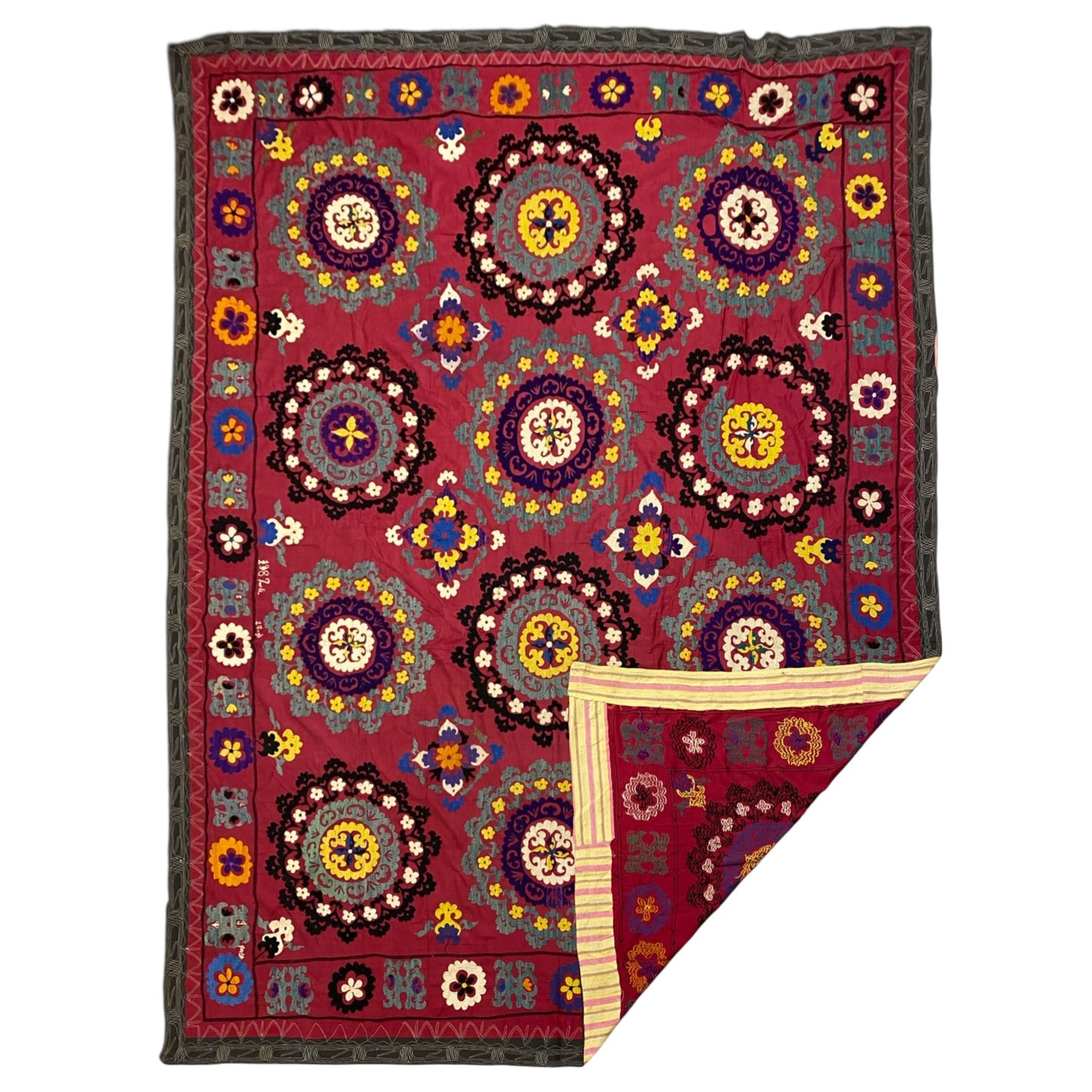 Vintage Large Red Suzani Textile Bed Spread / Wall Hanging - Kilim Art Gallery