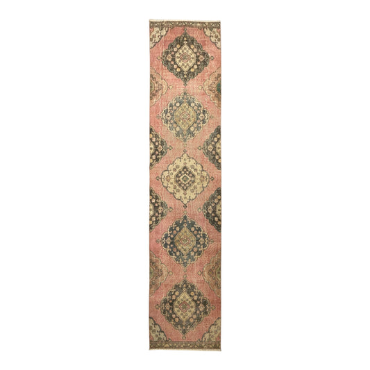 Vintage Muted Pink Turkish Oushak Runner Rug - Kilim Art Gallery