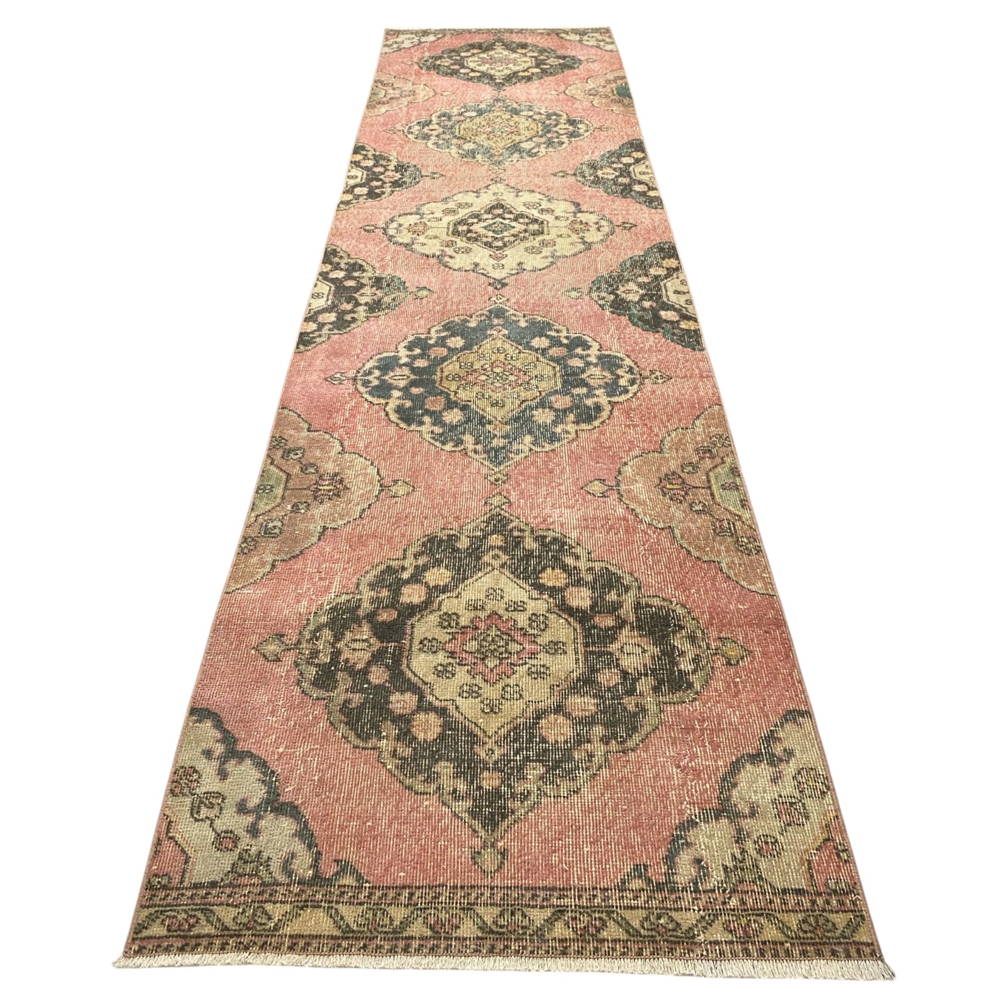 Vintage Muted Pink Turkish Oushak Runner Rug - Kilim Art Gallery