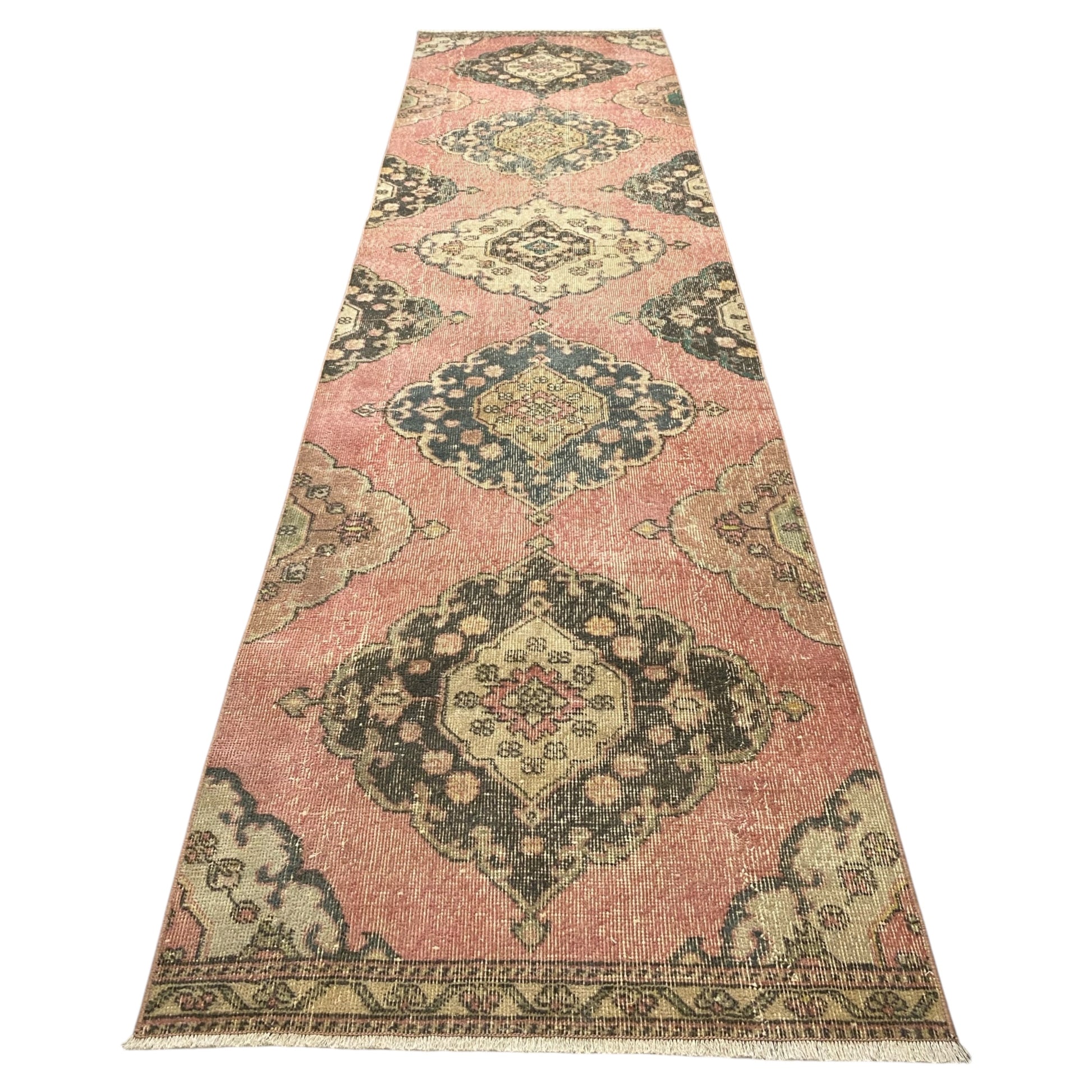 Vintage Muted Pink Turkish Oushak Runner Rug - Kilim Art Gallery