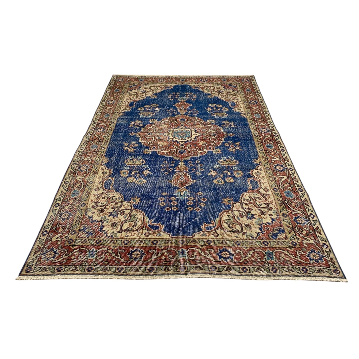 Vintage Turkish Oushak Rug in Navy Blue - Kilim Art Gallery