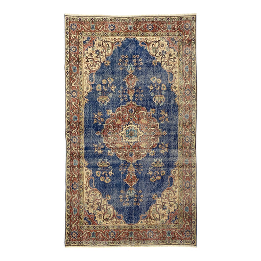 Vintage Turkish Oushak Rug in Navy Blue - Kilim Art Gallery