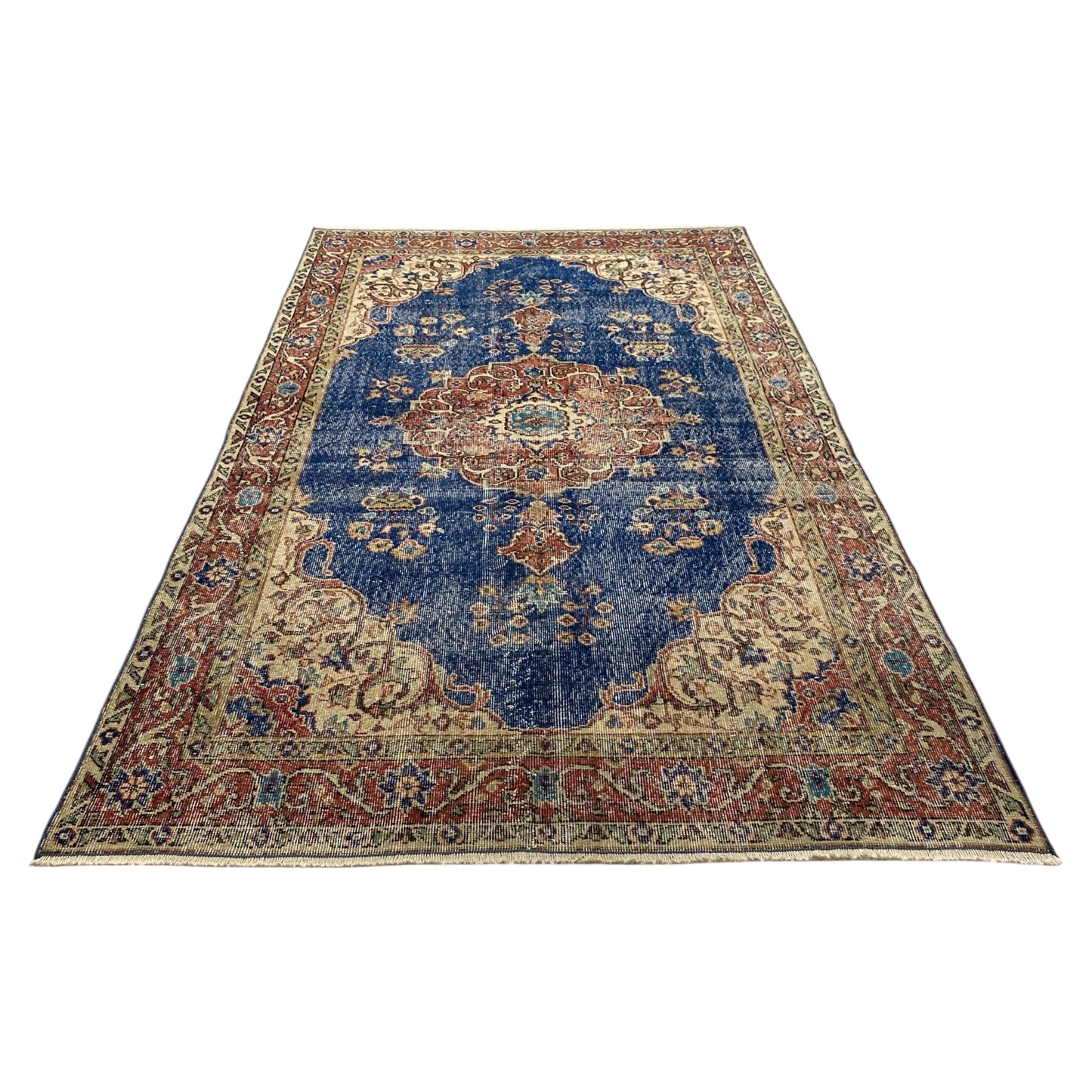Vintage Turkish Oushak Rug in Navy Blue - Kilim Art Gallery
