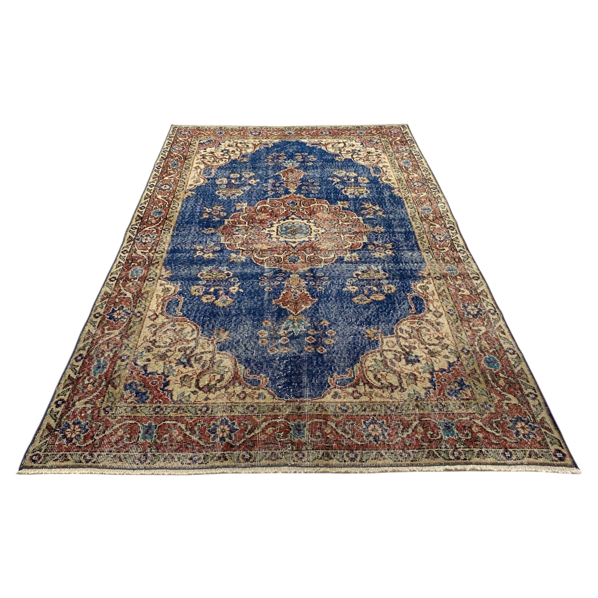 Vintage Turkish Oushak Rug in Navy Blue - Kilim Art Gallery