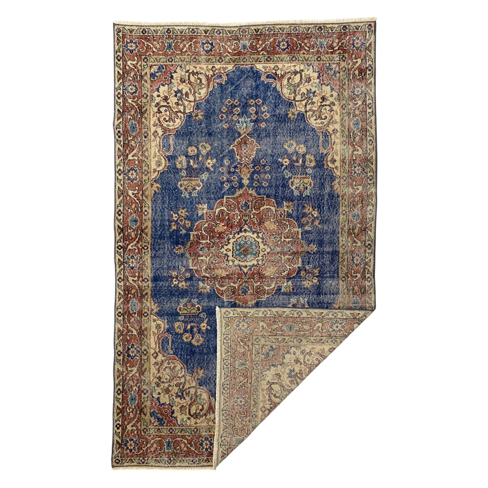 Vintage Turkish Oushak Rug in Navy Blue - Kilim Art Gallery