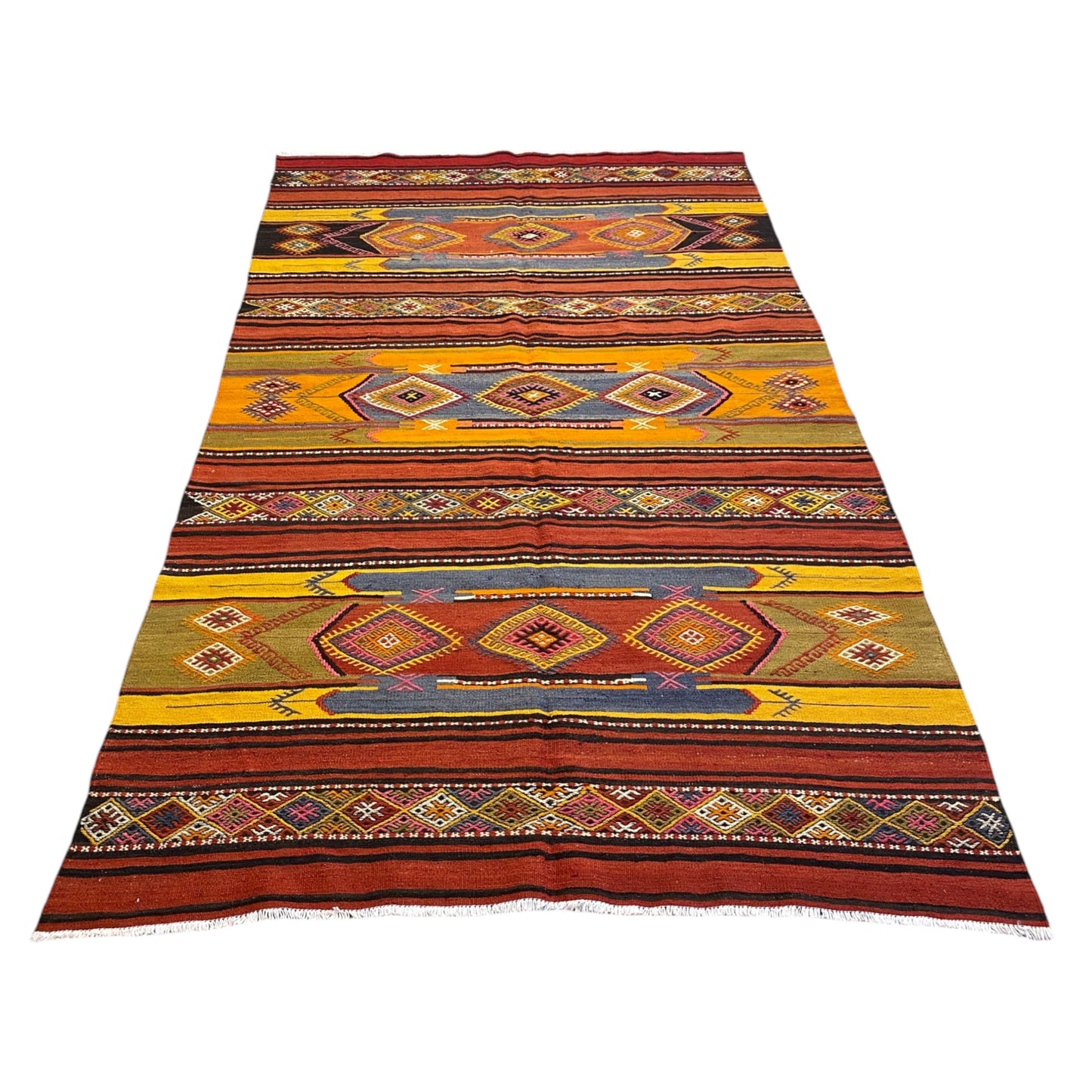 Vintage Turkish Sivas Lambali Kelim Rug - Kilim Art Gallery