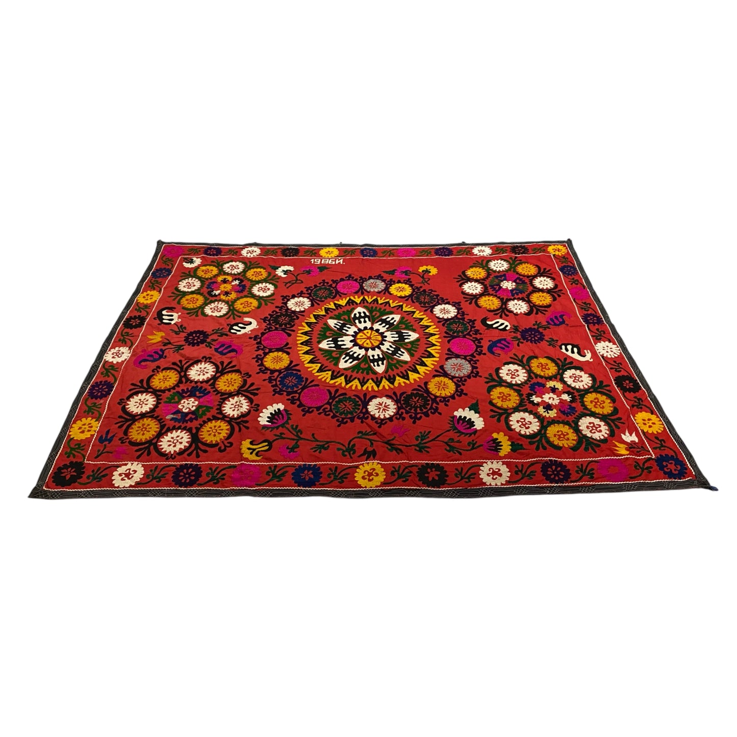 Vintage Uzbek Suzani Dated 1986 - Kilim Art Gallery