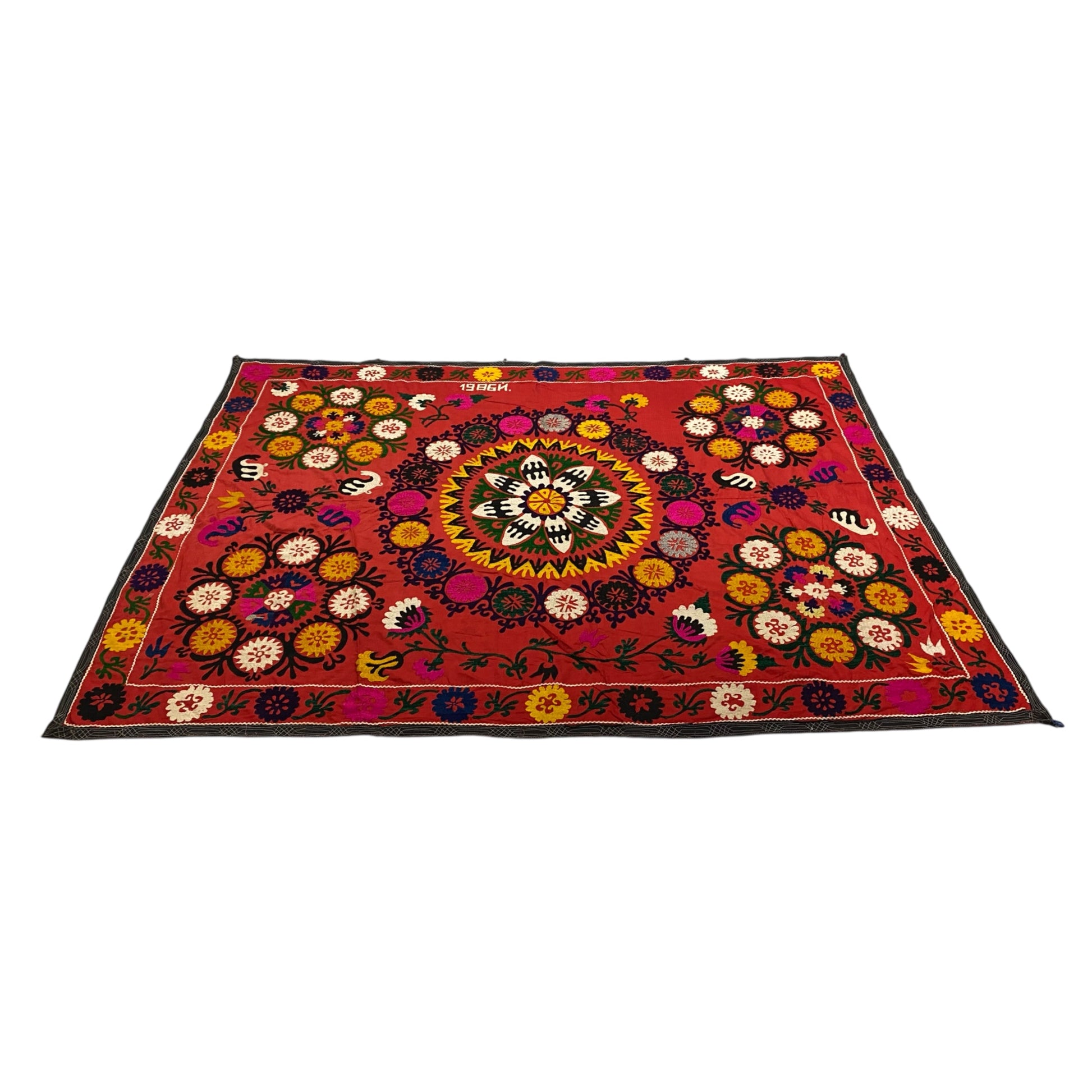 Vintage Uzbek Suzani Dated 1986 - Kilim Art Gallery