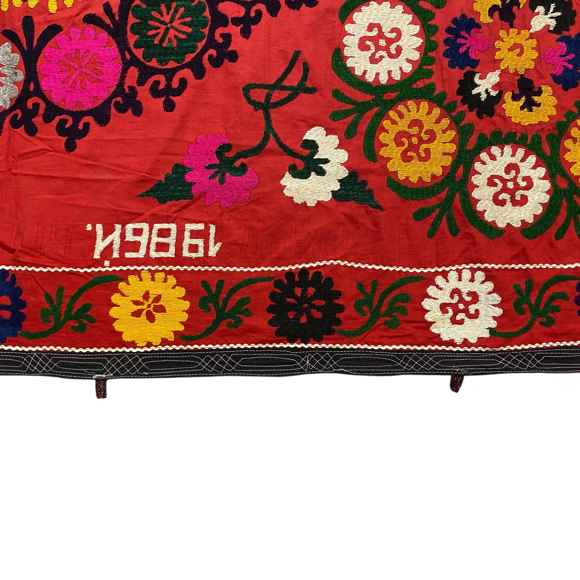 Vintage Uzbek Suzani Dated 1986 - Kilim Art Gallery