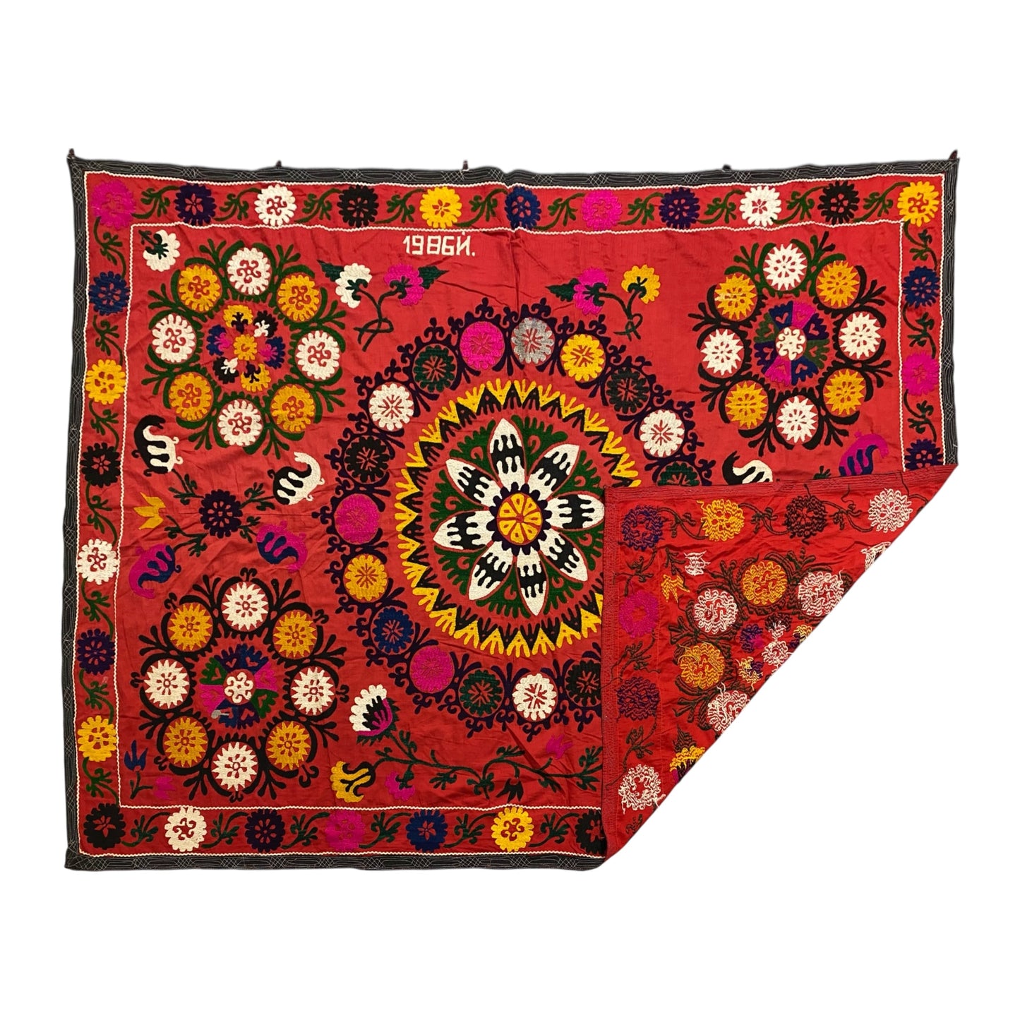 Vintage Uzbek Suzani Dated 1986 - Kilim Art Gallery